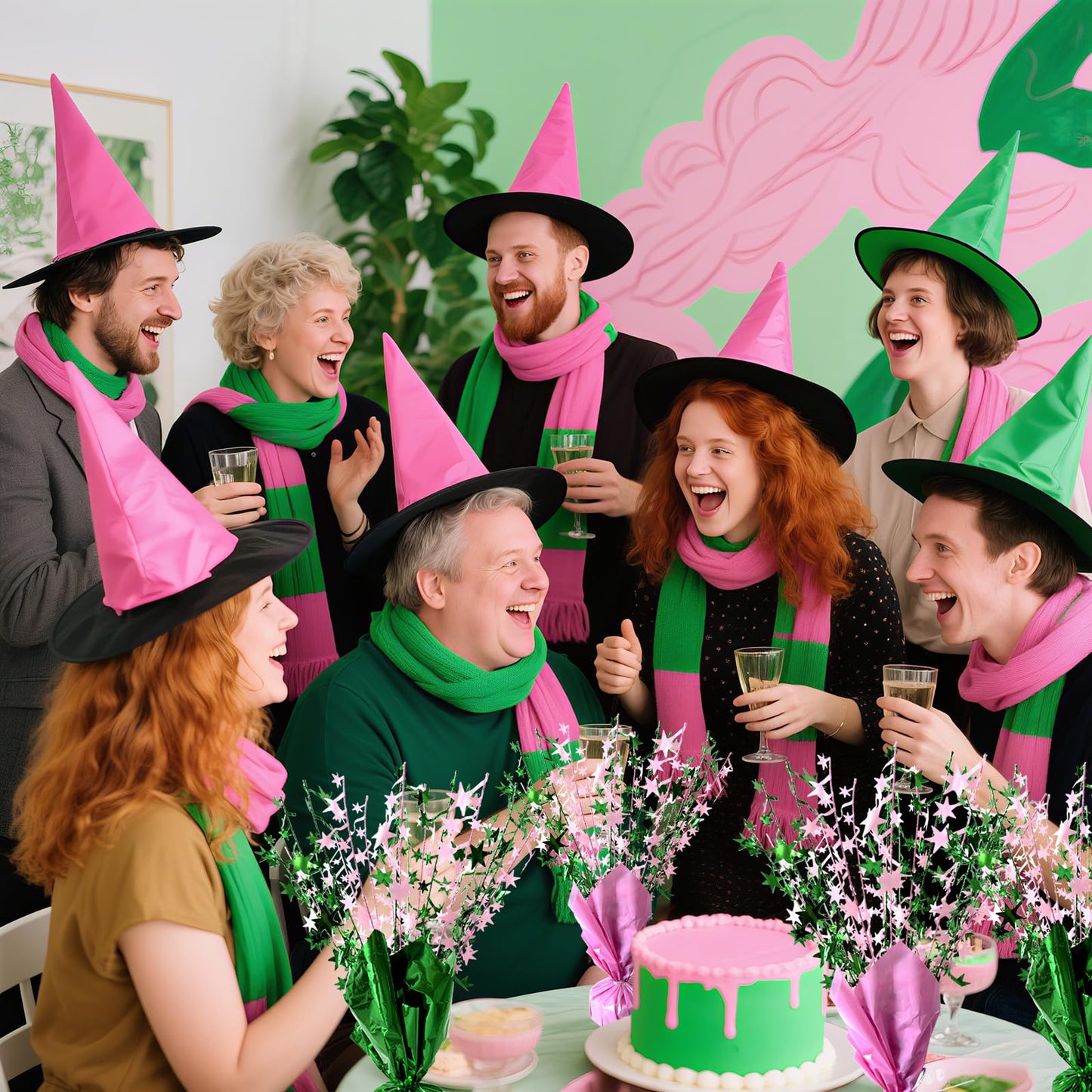 6 Pack Pink Green Witch Birthday Party Decoration Metallic Foil Spray Centerpiece Star Table Decoration Burst Table Centerpieces for Halloween Witch Princess Holiday Party Supplies Decor