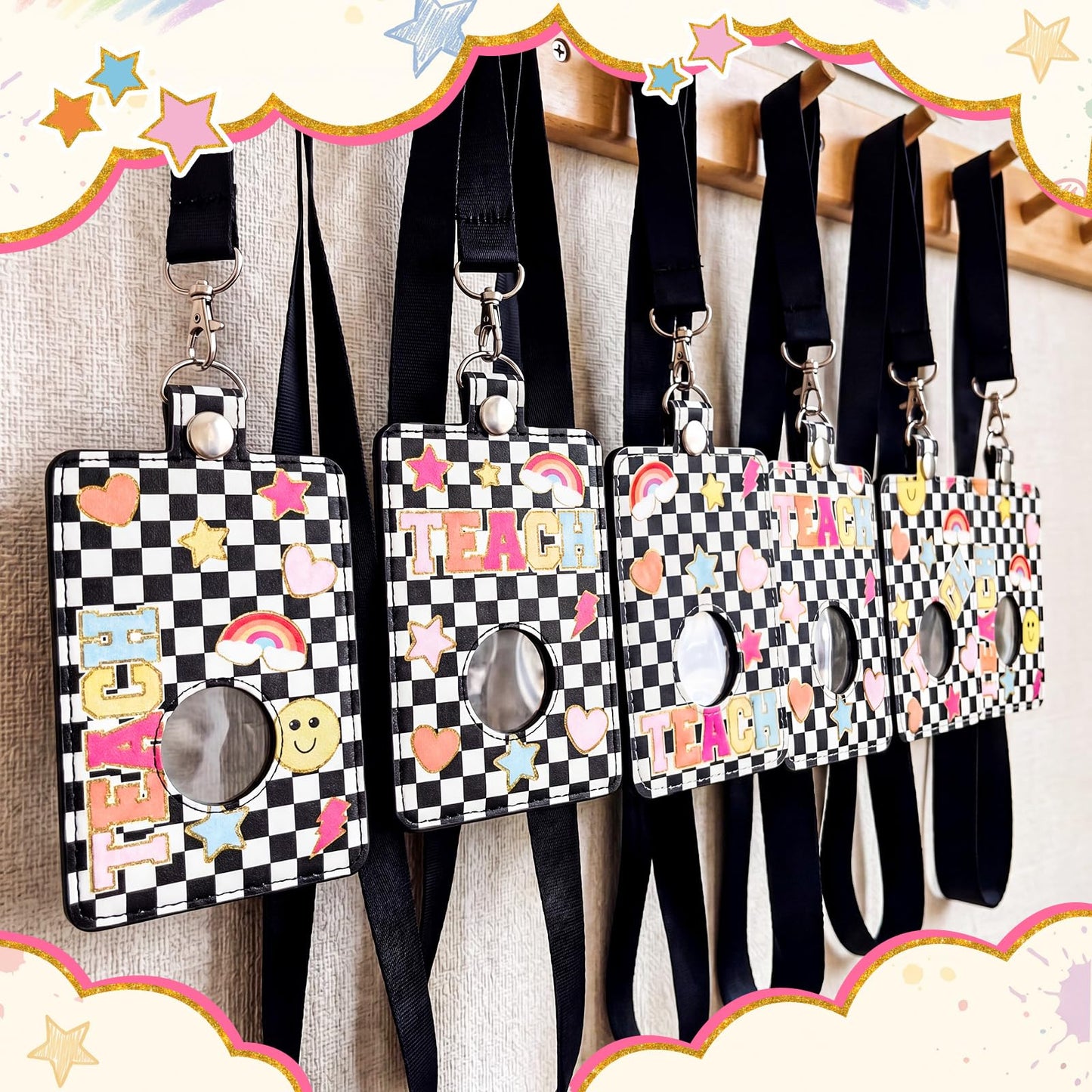 Gueevin 6 Pack Teacher Alarm ID Badge Holder, 4.2x2.8 Inch Smile Face Alarm Badge Holder for Educators, School Staff, Teacher Appreciation Gifts for School