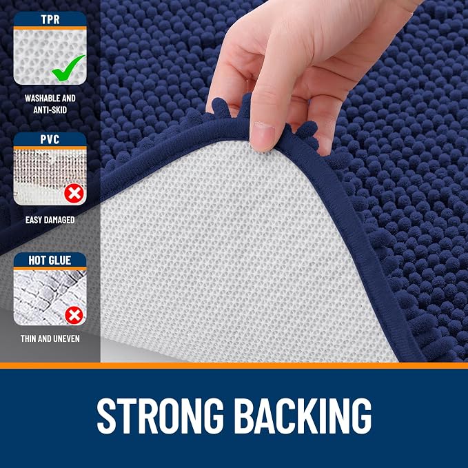 OLANLY Toilet Rugs U-Shaped 20x20, Extra Soft Absorbent Chenille Contour Bathroom Rugs for Toilet, Dry Quickly, Machine Washable, Non-Slip Bath Mat, Twilight Sapphire