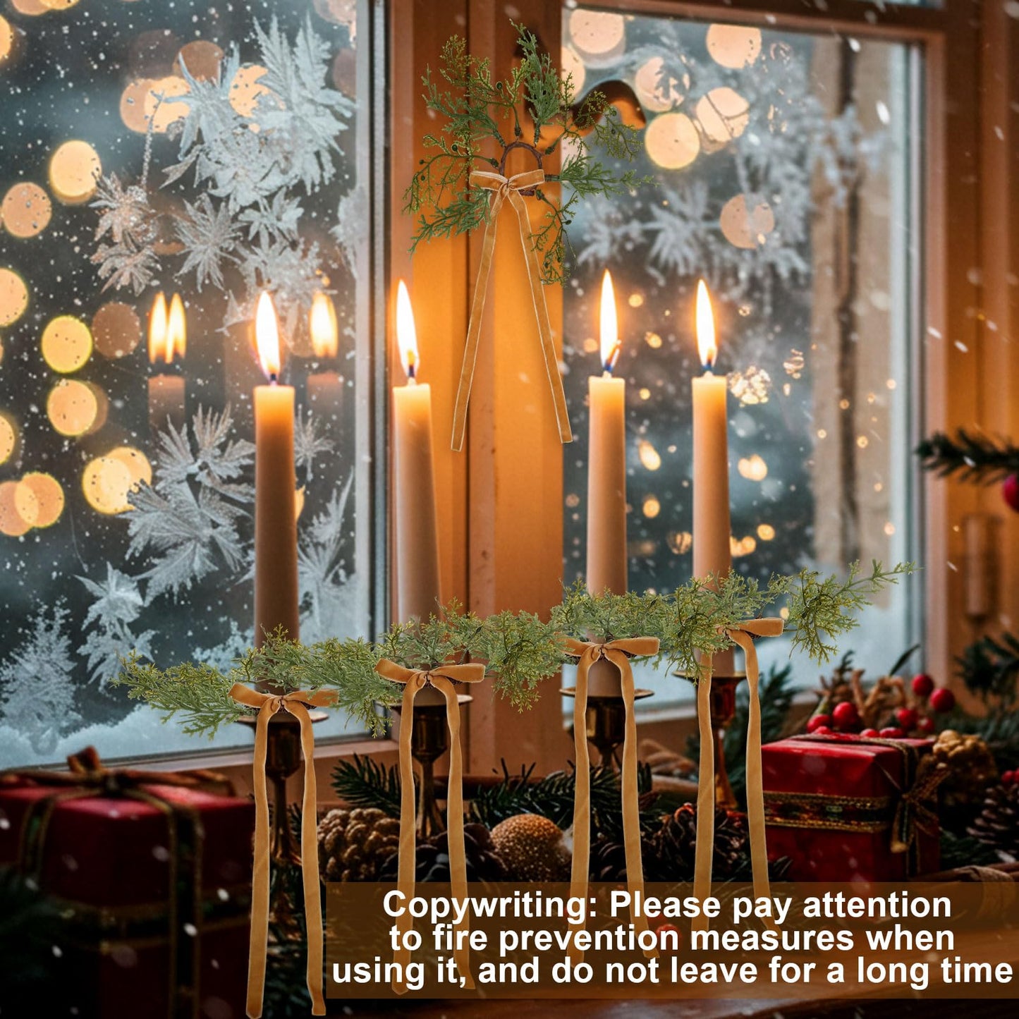 Suncalla 12 Pcs Christmas Pine Taper Rings Wreaths with Velvet Bow Ribbon 1.38 Inch Mini Taper Holder Decorations for Xmas Holiday Church Home Table Centerpiece(Brown)