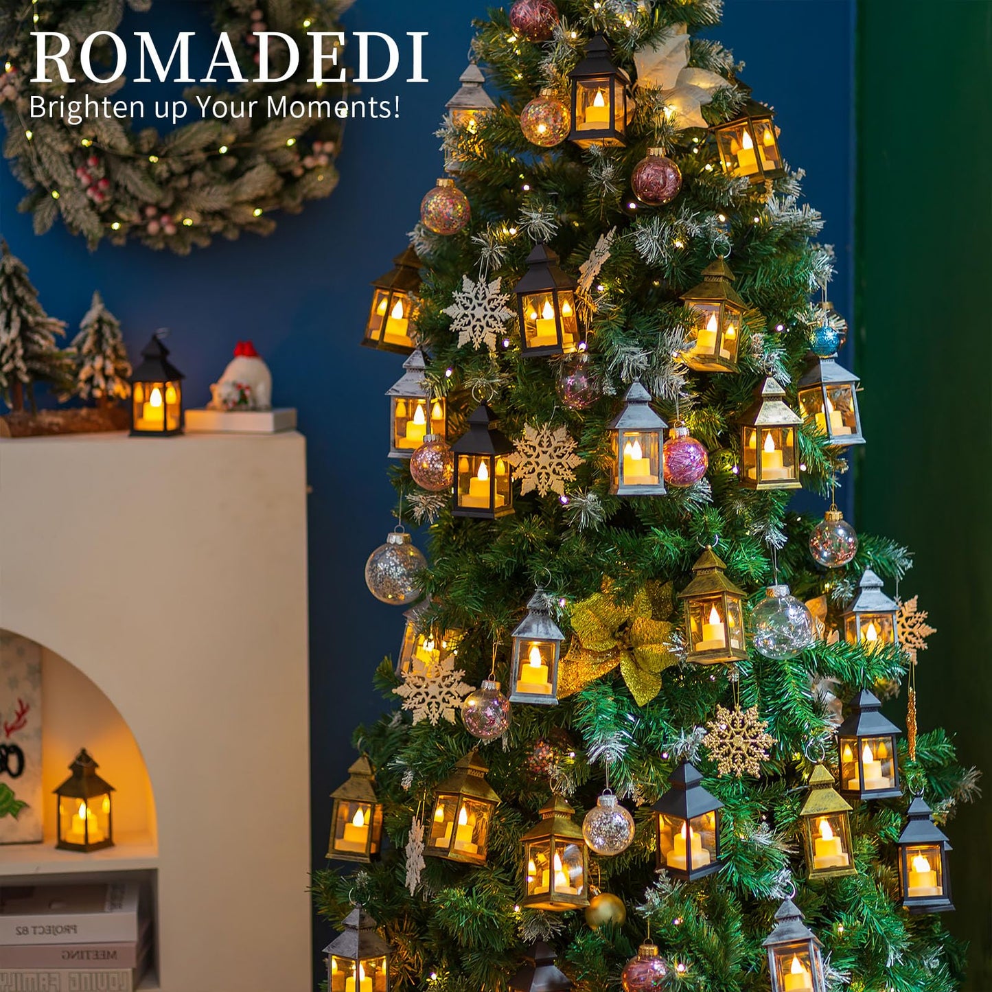 Romadedi Mini Lanterns Decorative for Wedding Centerpiece - 20 PCS Hanging Small Gold Lantern Bulk with Flickering LED Candles for Halloween Decorations Christmas Table Decor, Batteries Included