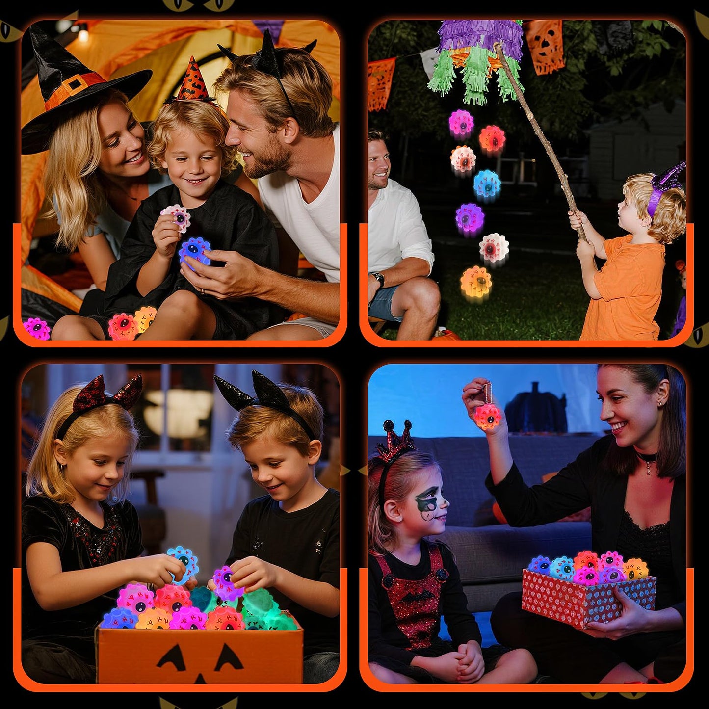 Ksmky 24PCS Halloween Light Up Eye Pop Ball, Halloween Party Favors for Kids, Halloween Toys for Trick or Treat, Goodie Bag Stuffers, Classroom Prizes