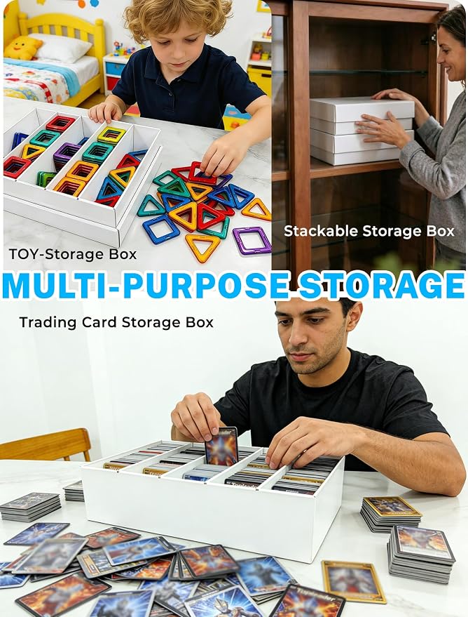 4-PACK Trading Card Storage Box -5 Row 5000ct TCG Corrugated Cardboard Storage Box, 3000ct Sports Card Box, Bulk Card Storage with Divider for MTG, Unsleeved, Toploader, Magnetic Holder