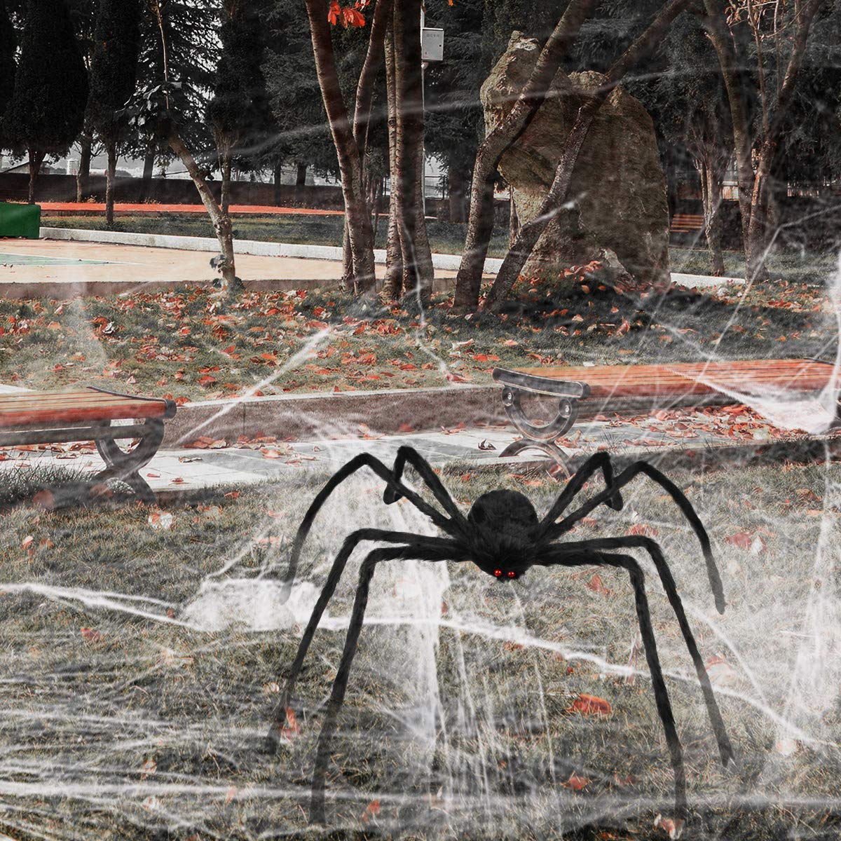 WOBOX Halloween Giant Spider, 3.0FT Large Foldable Spider Fake Hairy Spider Scary Decorations Halloween Spider Outdoor Yard