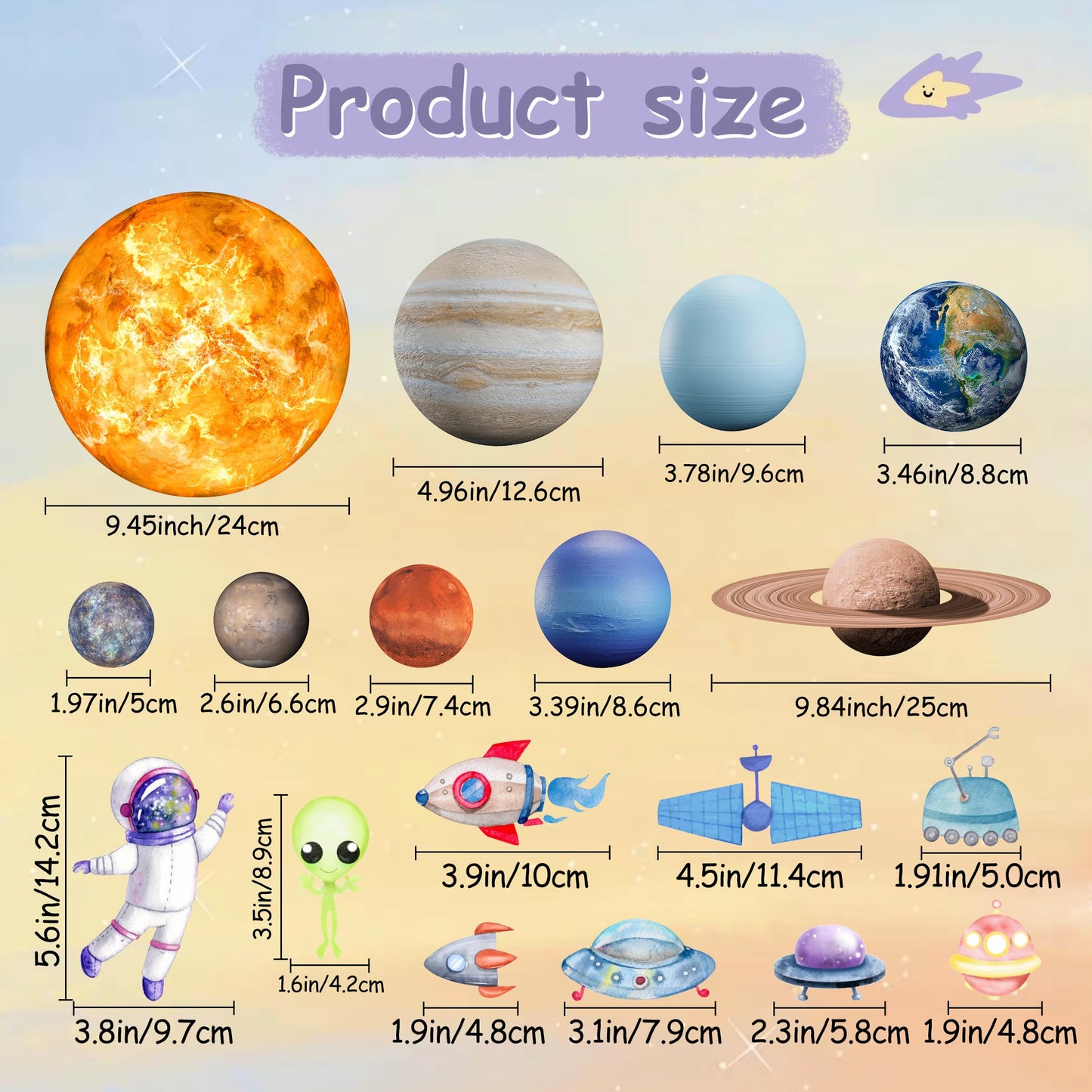 Glow in The Dark Stars Solar System Wall Decals, Star and Planets Stickers for Ceiling, Wall Sticker Decor for Kids Boys Room (Green)