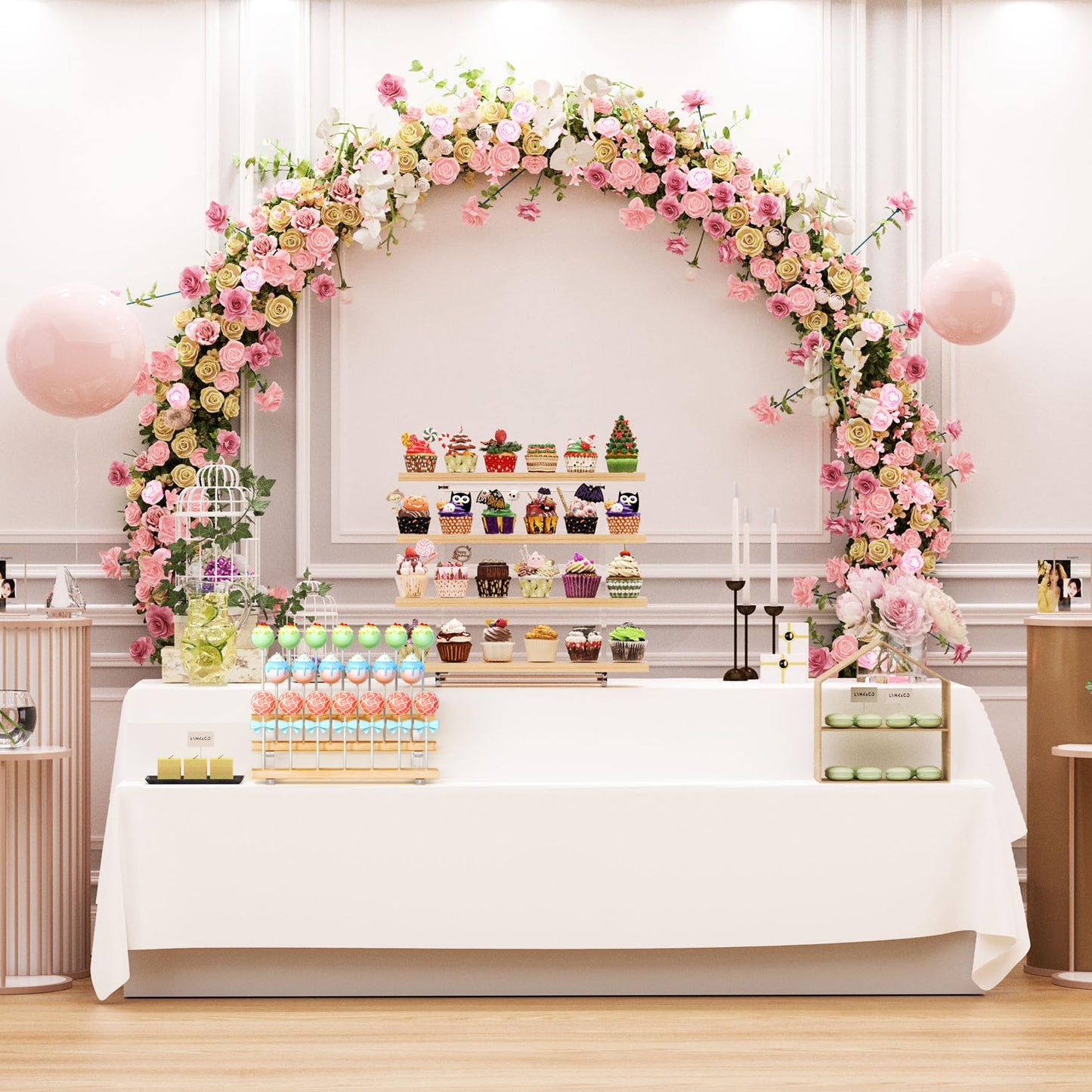 DEMEGA Cake Pop Stand Display Riser - 3 Tier Wood Lollipop Holder, 20 Holes Acrylic Pine Wood Candy Pop Holder Display for Dessert Table Weddings Birthday Parties Halloween Candy Decorative