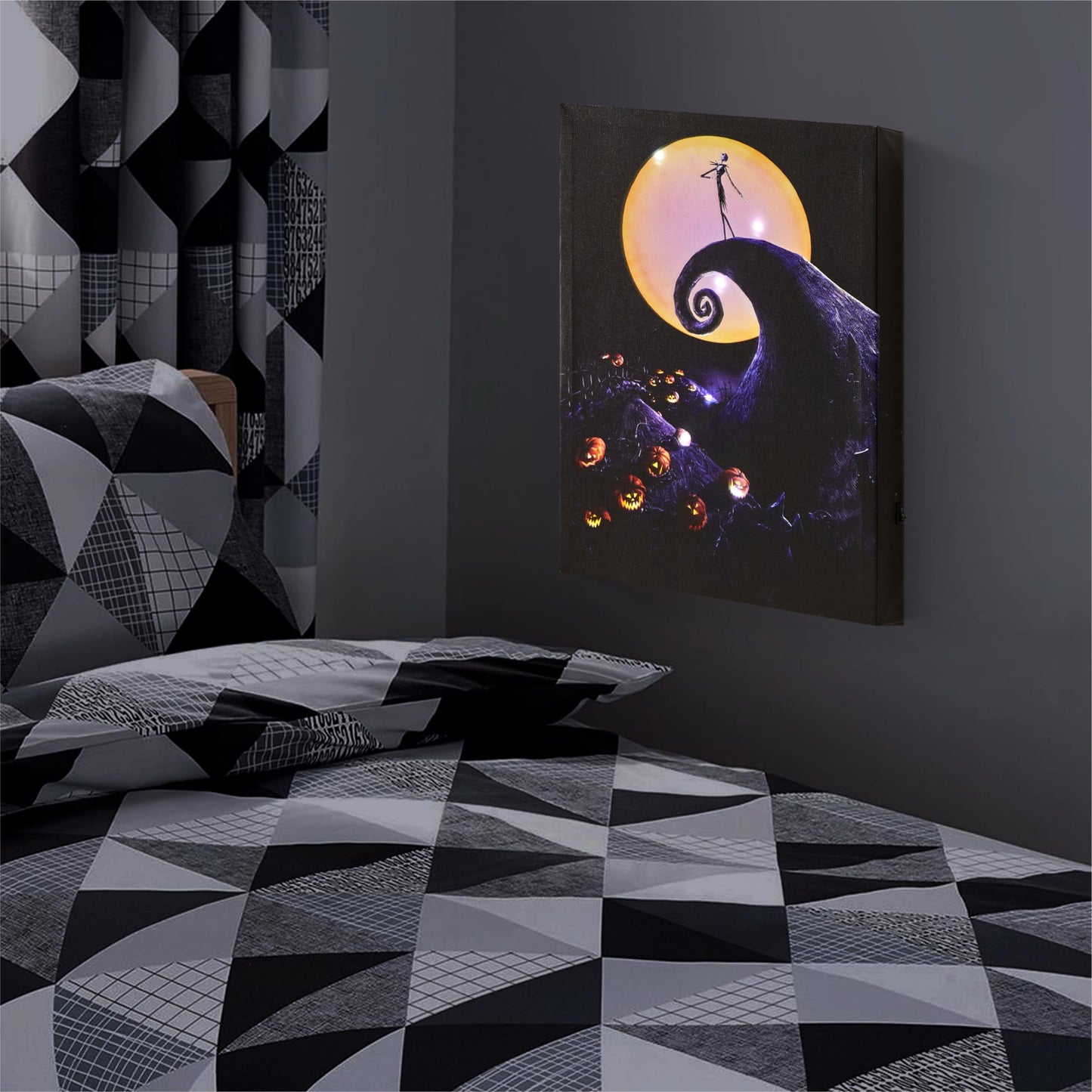 Nightmare Before Christmas LED Light Up Canvas Wall Art featuring Jack Skellington, 11"W x 14"H