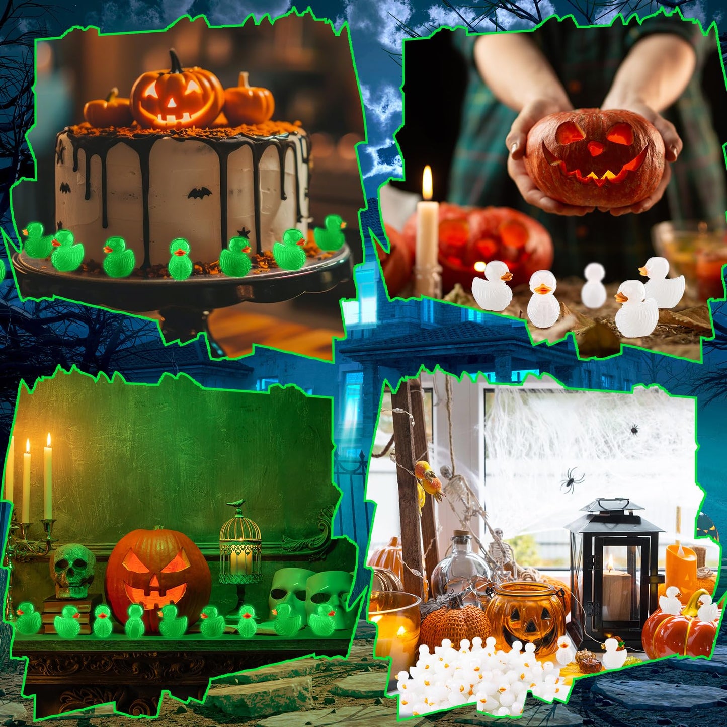 Quzzil 80 Pcs Summer Halloween Mini Cruise Duck Luminous Resin Spooky Tiny Skeleton Duck Figurines Glow in The Dark Decor for Party Favor Prank Game Dollhouse Aquarium Potted Miniature Landscape DIY