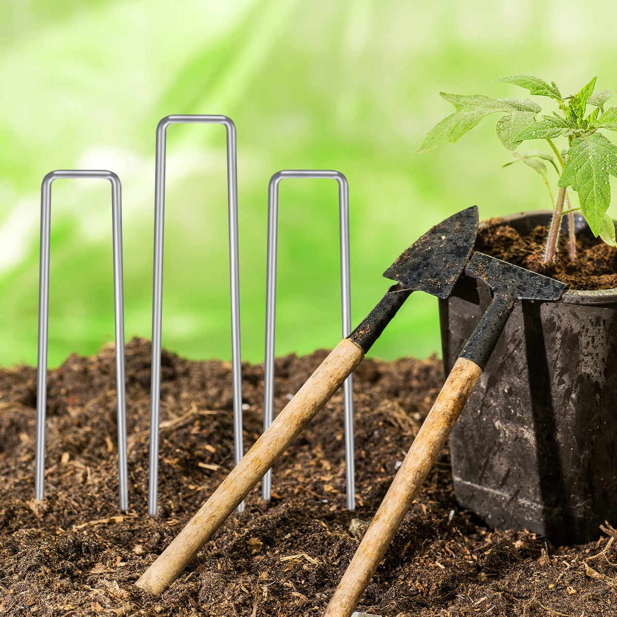 HongWay 420pcs 6 Inch Landscape Staples Galvanized Garden Stakes, 11 Gauge U-Shaped Sod Pins Yard Ground Staples for Landscaping Fabric Tent Lawn Truf Fence Irrigation Tube