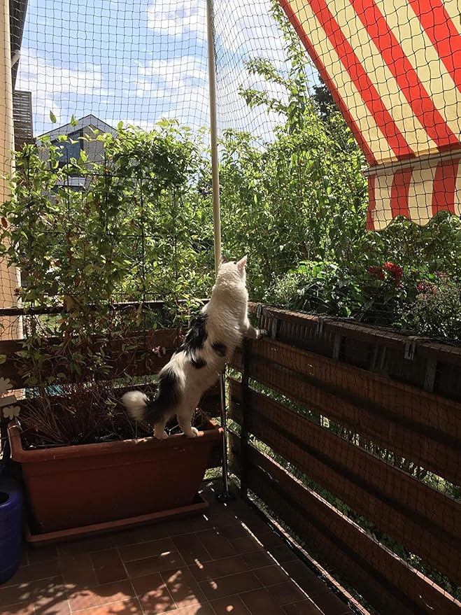 Cat Netting Balcony 10 * 13ft Pet Mesh Fence for Balcony Black Nylon Balcony Netting for Pets Anti-Fall Cat Net for Balcony and Windows