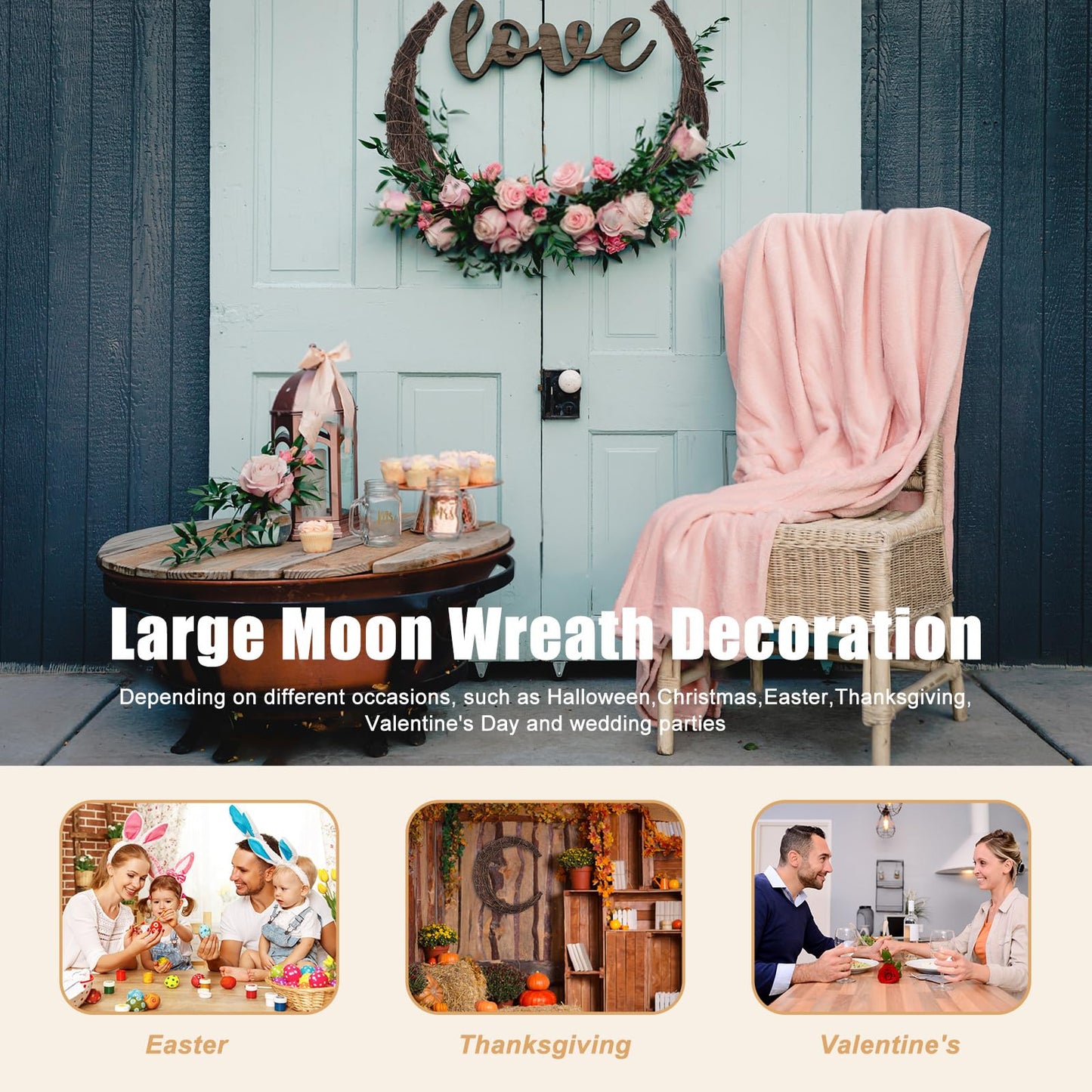 Temfmy Moon Wreath - 14 Inch Crescent Moon Natural Grapevine Wreaths Base - DIY Half Moon Shaped Wreath Making Supplies for Decor - 2 Pack