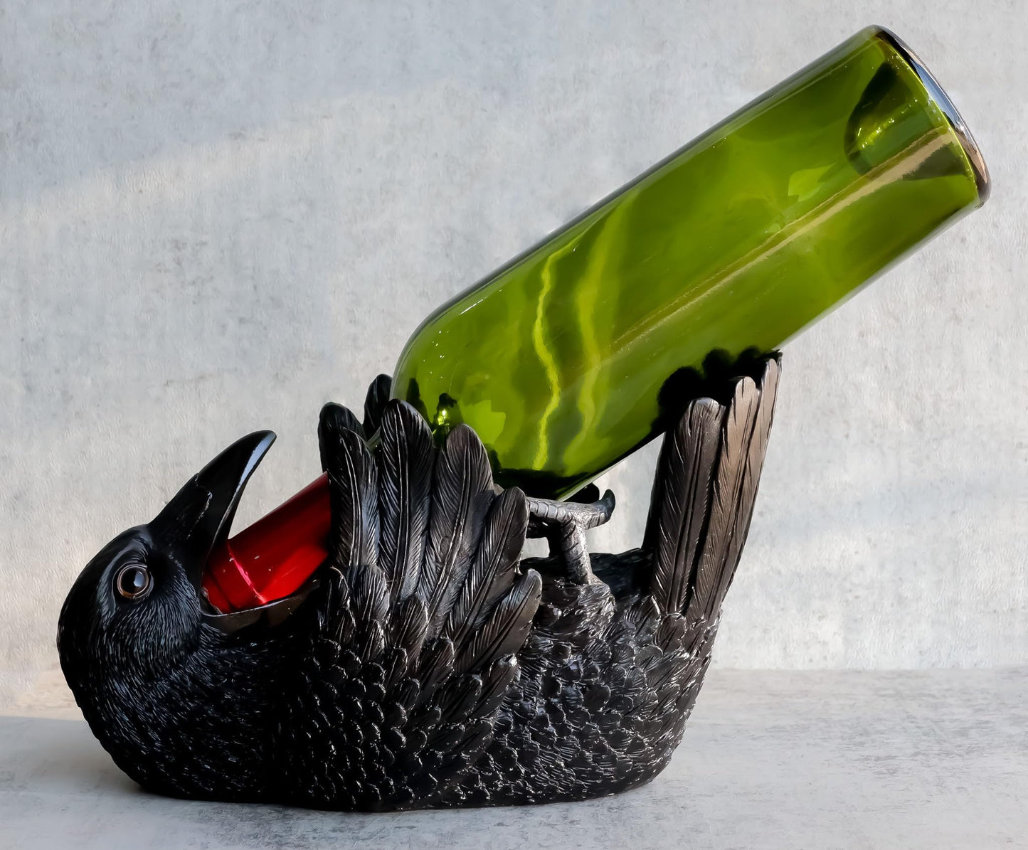 Ebros Macabre Potion Raven Wine Bottle Holder Figurine - Mystical Halloween Kitchen Home Decor Statue - Gothic Crows Edgar Poe Quoth The Raven Nevermore