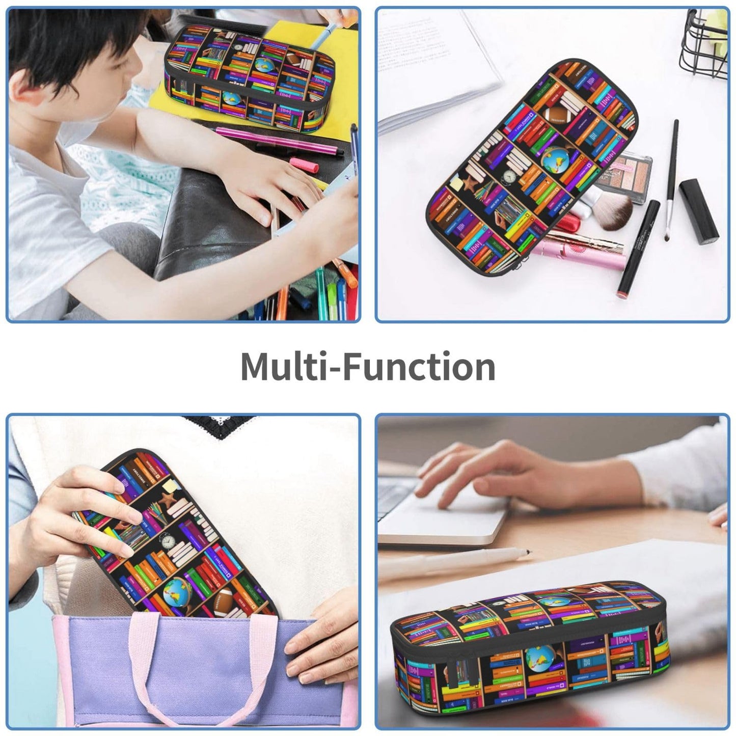 Geoocii Wooden Bookshelves Large Capacity Pencil Case Organizer Pencil Pouch Stationery With Zipper School Supplies Pencil Bag For Girls Boys Teens Adult Office