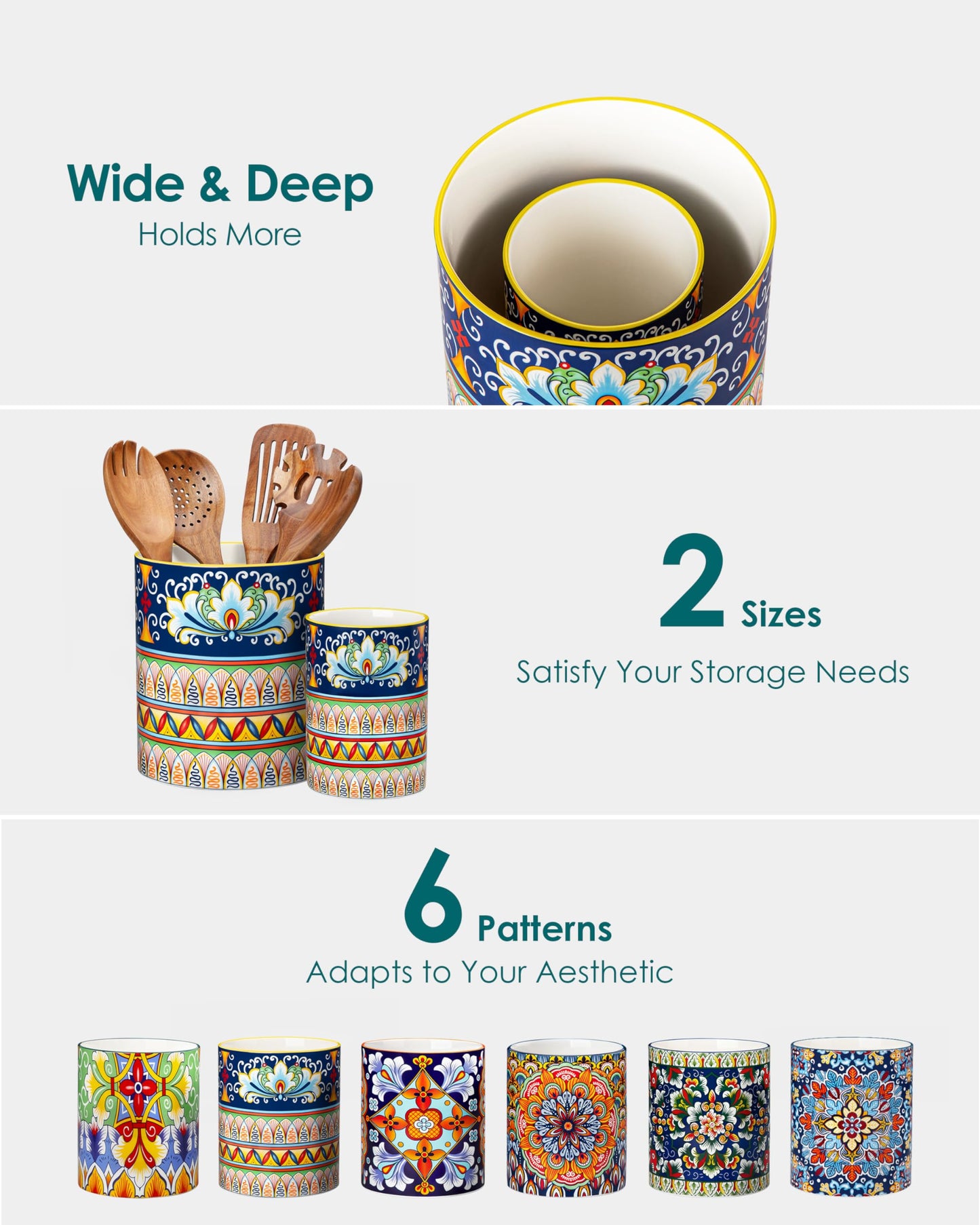 vancasso SIMI Utensil Holder, 7.3"+5.5" Porcelain Kitchen Utensil Holder for Countertop, Bohemian Kitchen Utensil Organizer for Spatulas, Spoons, Decorative Counter Utensil Crock, Celestial Harmony