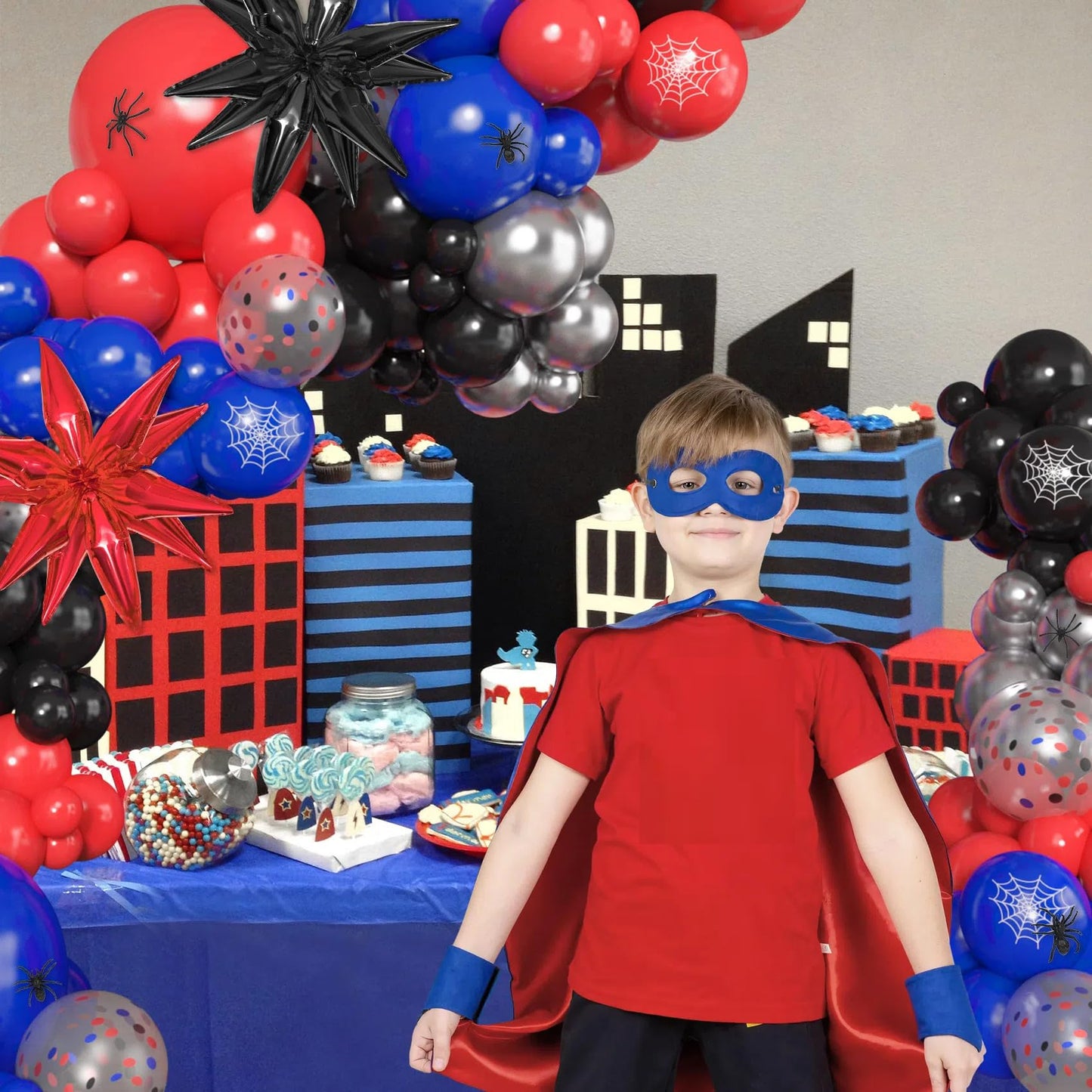 162Pcs Black Red and Blue Balloon Arch Garland Kit, Spider Theme Party Decorations with Star Foil Balloons Happy Birthday Banner for Man Boy Kids Spider Baby Shower Birthday Party Decor Supplies