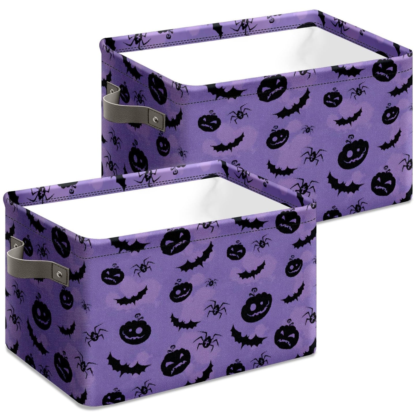 Andemie Halloween Bin Purple Pumpkin Bats Basket Large Foldable Storage Bin Cube Collapsible Organizer Trick or Treat Bags Candy Buckets for Halloween Parties