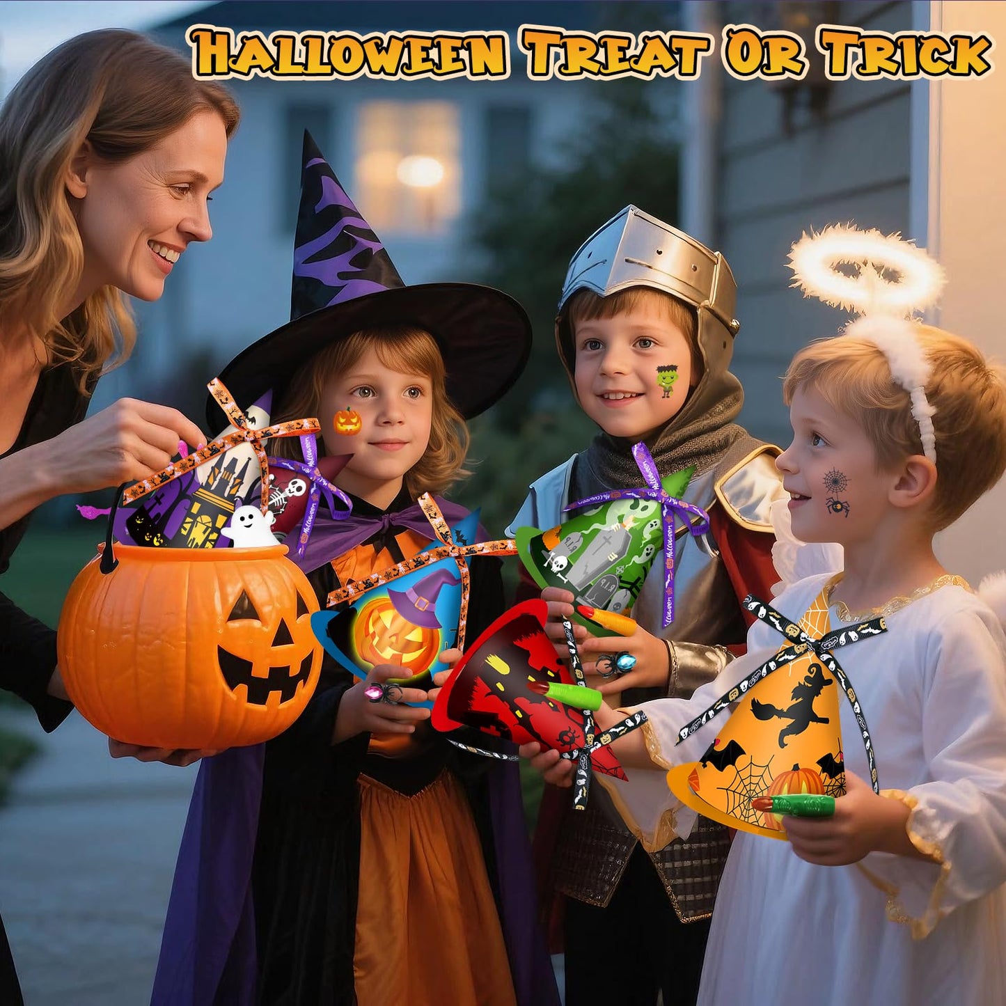 Letapapa 234 PCS Halloween Party Favors for Kids, 24 Pack Witch Hat Treat Bags Filled with Halloween Toys Bulk, Halloween Goodie Bag Fillers for Trick or Treat, Non-Candy Gift School Classroom Prize