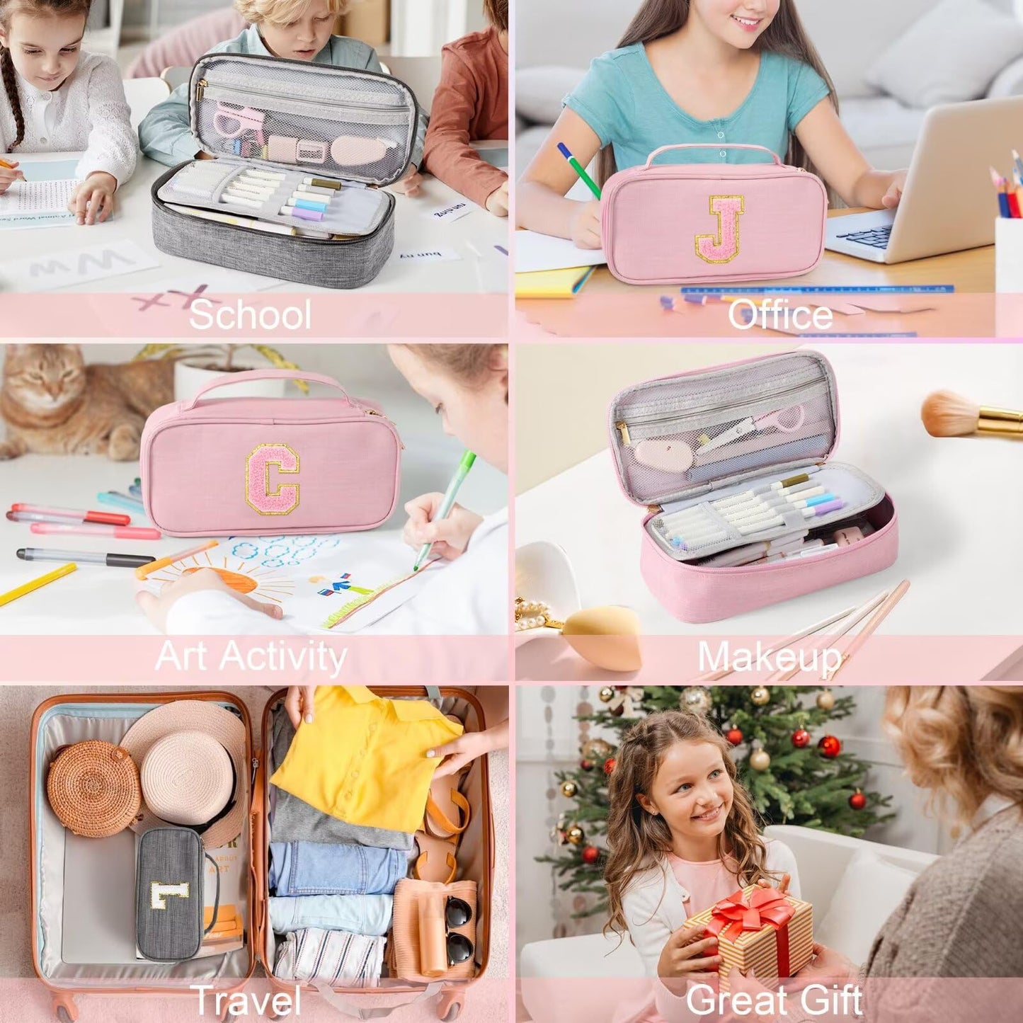 YOOLIFE Pencil Case for Girls Kids, Pink Pencil Pouch Box Cute Pen Case Bag, Birthday Gifts for 3 4 5 6 7 8 9 10 11 12 13 Year Old Girl Kid Personalized Gift for Daughter Sister, A (Pink)
