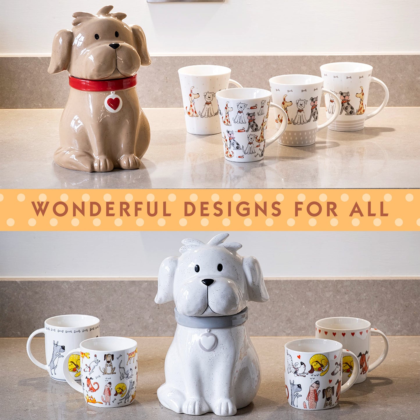 SPOTTED DOG GIFT COMPANY Ceramic Cookie Jar with Lid, Large Dog Treat Jar for Cookies & Biscuits, Cute Novelty Storage Container for Kitchen Counter, Gifts for Dog Lovers - 49oz Brown