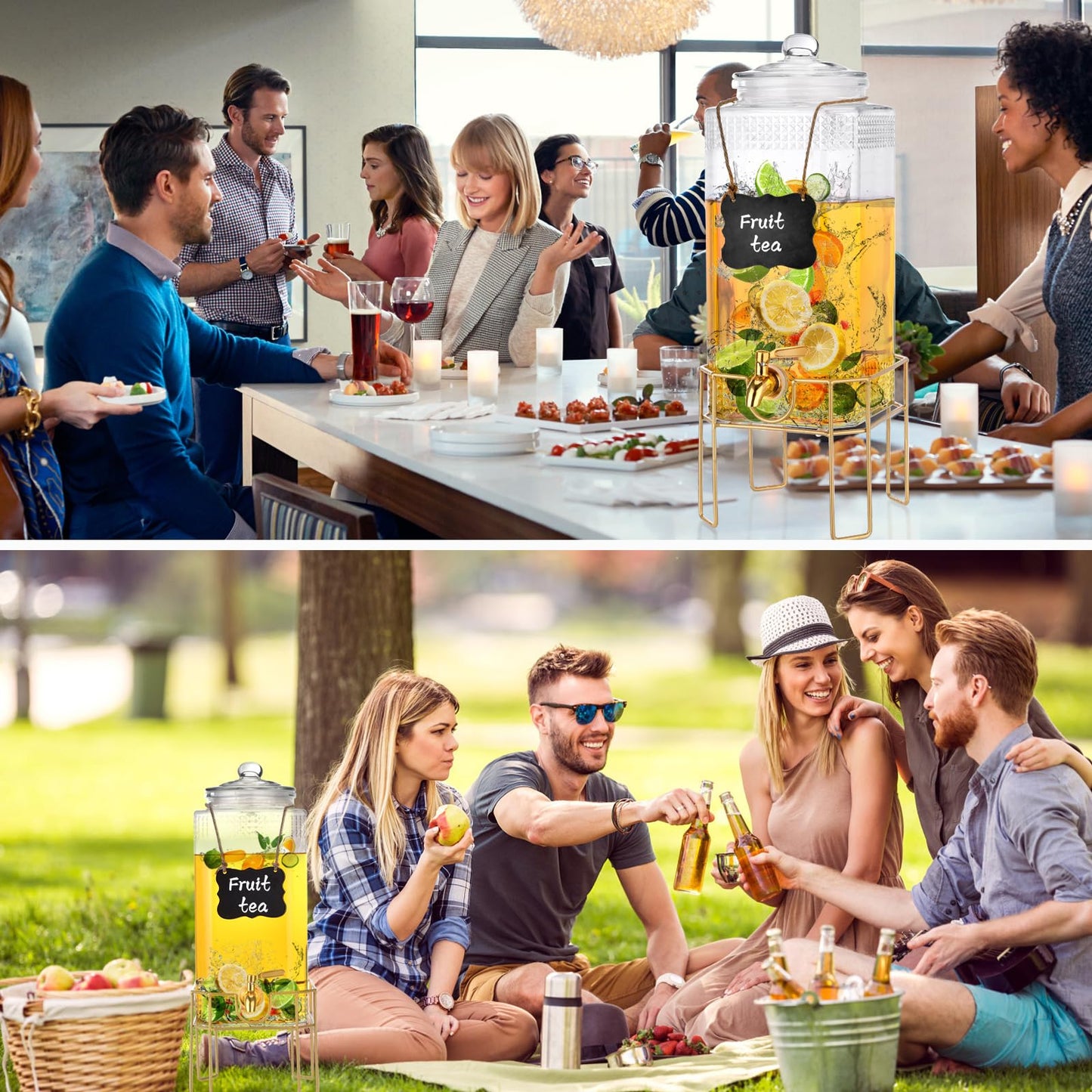 Drink Dispenser,2 Gallon Drink Dispensers for Parties,Beverage Dispenser with Stand,Glass Lid and Stainless Steel Spigot Leak-proof, Ideal for Lemonade,Juice, Tea, and Party Drinks