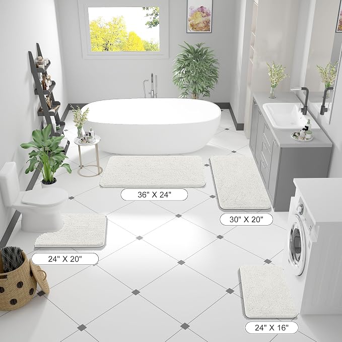 OLANLY Toilet Rugs U-Shaped 24x20, Extra Soft Absorbent Chenille Contour Bathroom Rugs for Toilet, Dry Quickly, Machine Washable, Non-Slip Bath Mat, Ivory