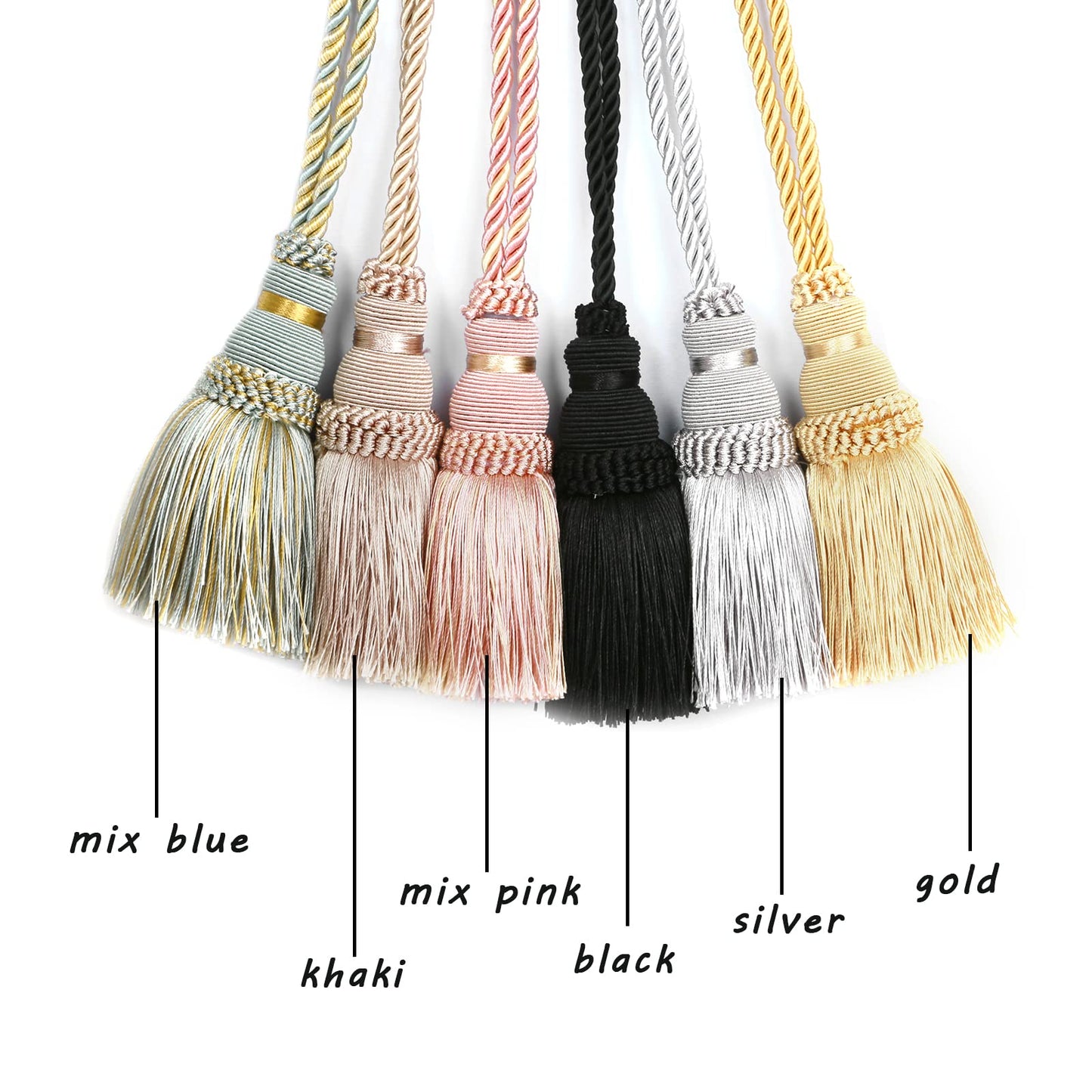 Fenghuangwu 4 Pack Curtain Tie Backs Rope Tassels for Curtains Drape tiebacks Handmade Outdoor Home and Outdoor Decorative (Black, 4p)
