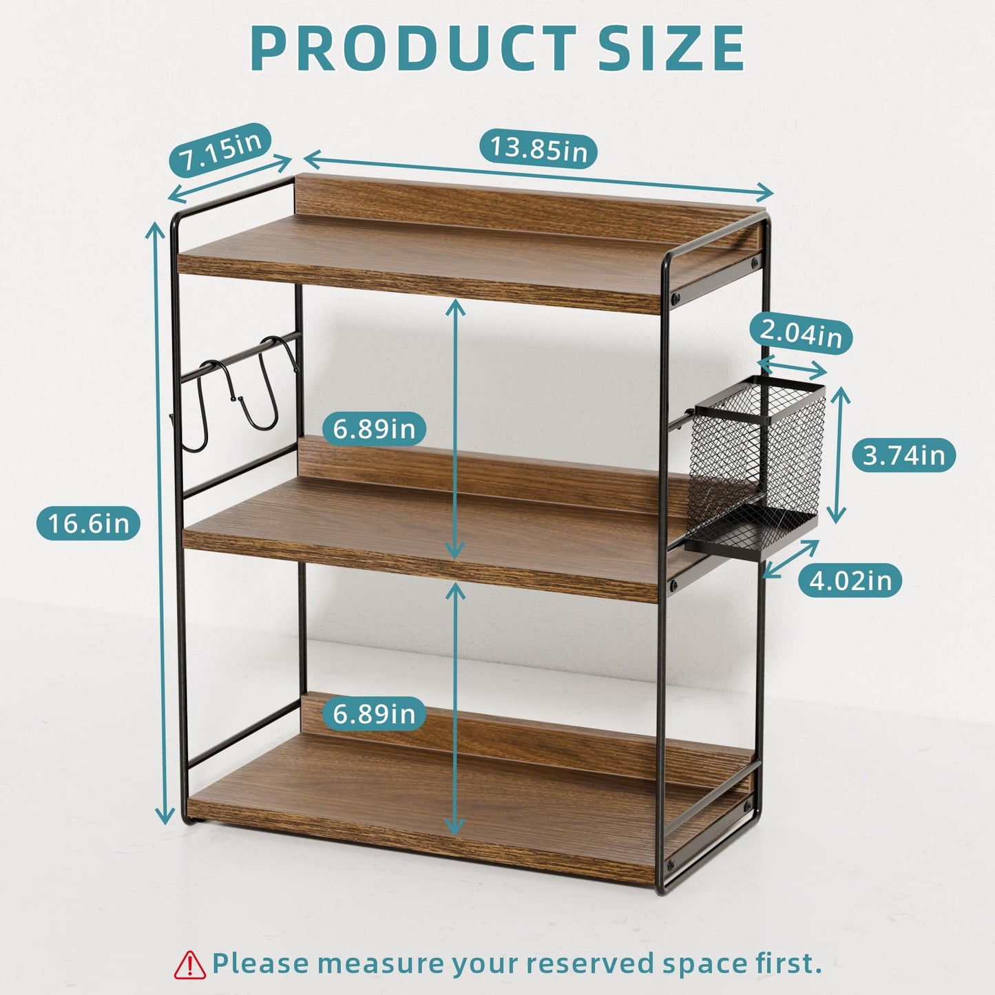 Naeqieo 3-Tier Bathroom Counter Organizer with Basket, Vanity Organizer Counter Shelf for Skincare & Makeup Storage, Wood Countertop Organizers for Kitchen, Bathroom, Dresser (Brown)