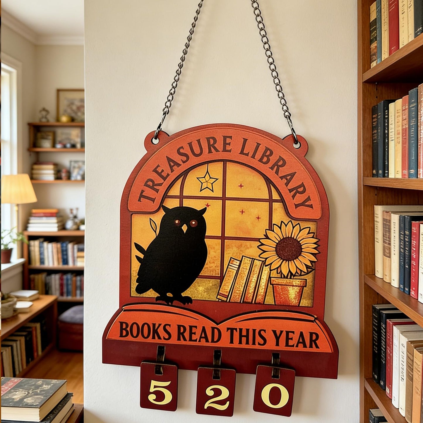 Reading Tracker Counter Sign, Wooden Books Read This Year Display, Book Lover Gift for Librarian, Reader, Teacher, Women, Wall and Table Decor for Home Library, Teachers, Book Lovers(Owl design)