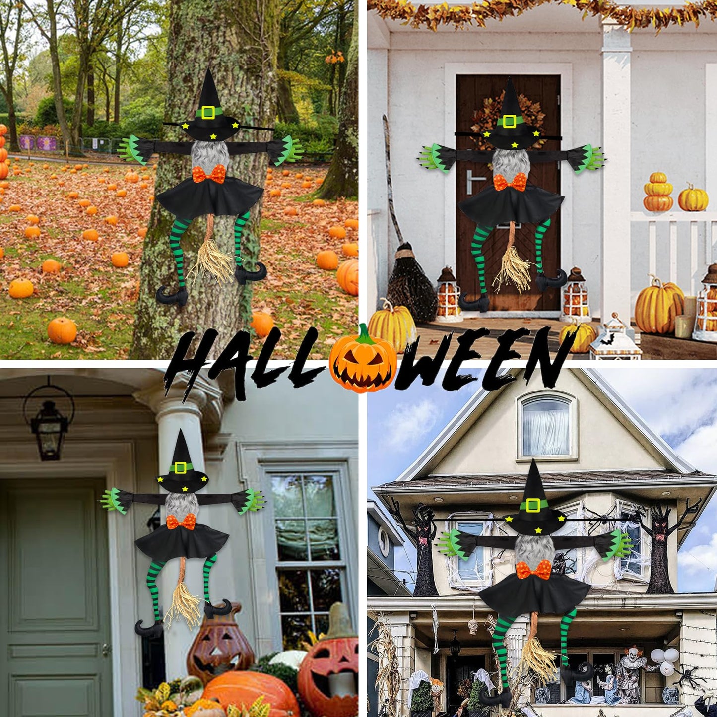 Crashing Witch Halloween Decorations Outdoor: 43" Flying Witch Crashing into Tree Halloween Decor Outside Hanging Props for Yard Patio Porch Tree Door