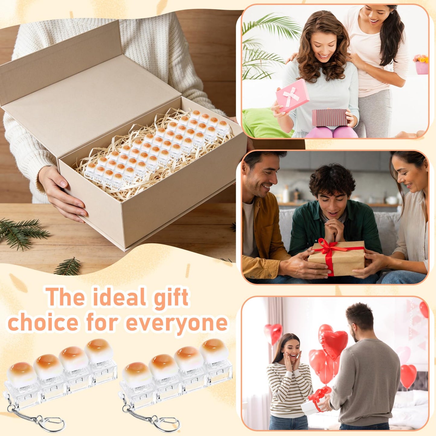 12 Pcs Keyboard Fidget Stress Relief Fidget Clicker Keyboards Set Caramel Bread Keyboard Decompression Button Stress Relief Gifts for Adults to Relieve Stresses Pass Time Party Favors