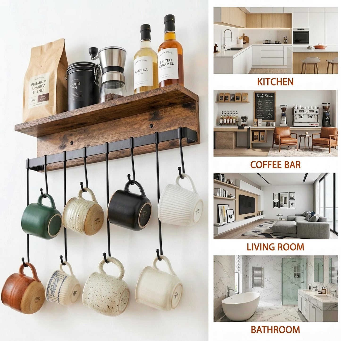 yeavs Wall Mounted Mug Holder with 8 Hooks