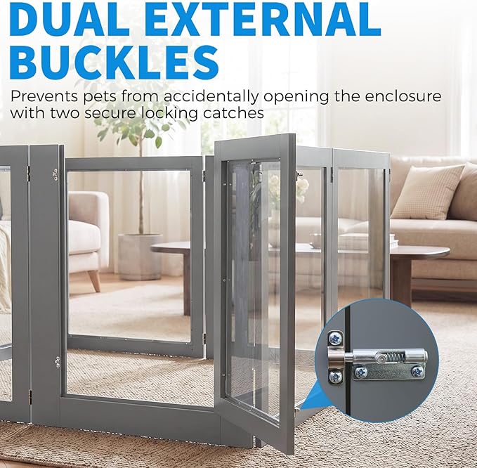 Heavy Duty Clear Acrylic Dog Playpen for Small/Medium Pets โ 32" High Clear Pet Pen with Sturdy Metal Frame, Walk-in Kennel, Expandable Indoor & Outdoor Pet Play Yard (Grey, 2 Panel)