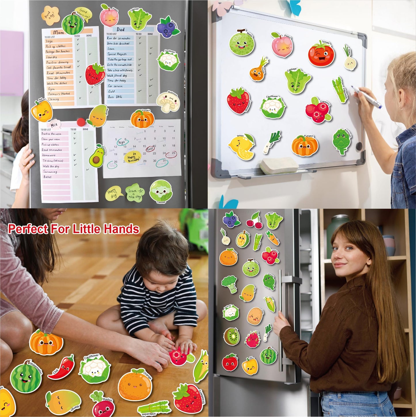 Fecheche Large Size Cute Fridge Magnets for Toddlers, Preschool Spelling Learning Education Refrigerador Magnetic Toy (Fruits Vegetables 43pcs)