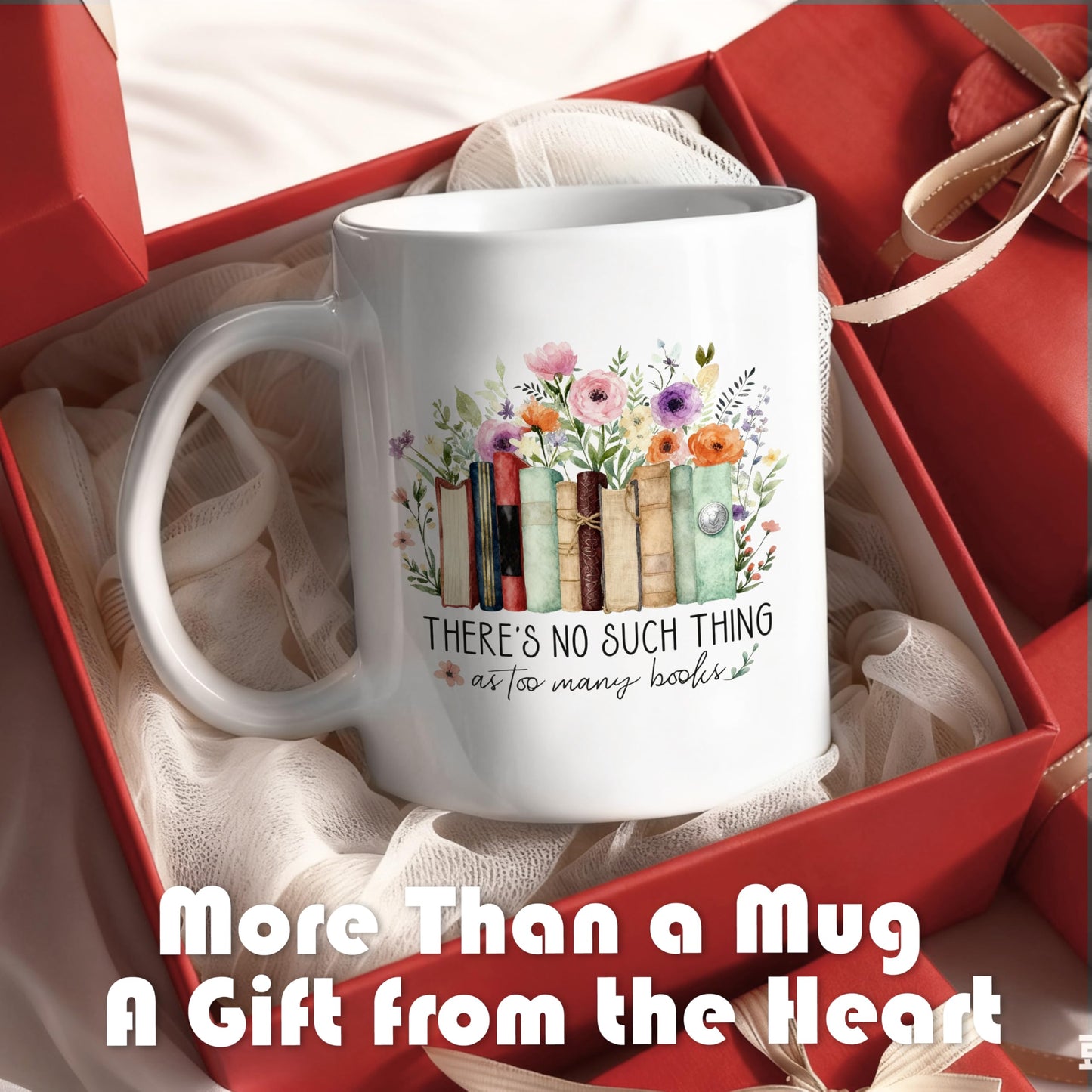 WDSFHYJK Book Lover Flower Coffee Mug,Book Lover Gifts for Women,There Is No Such Thing as Too Many Books Coffee Cups Ceramic 11oz,Coffee Mug Gifts for Family Office College