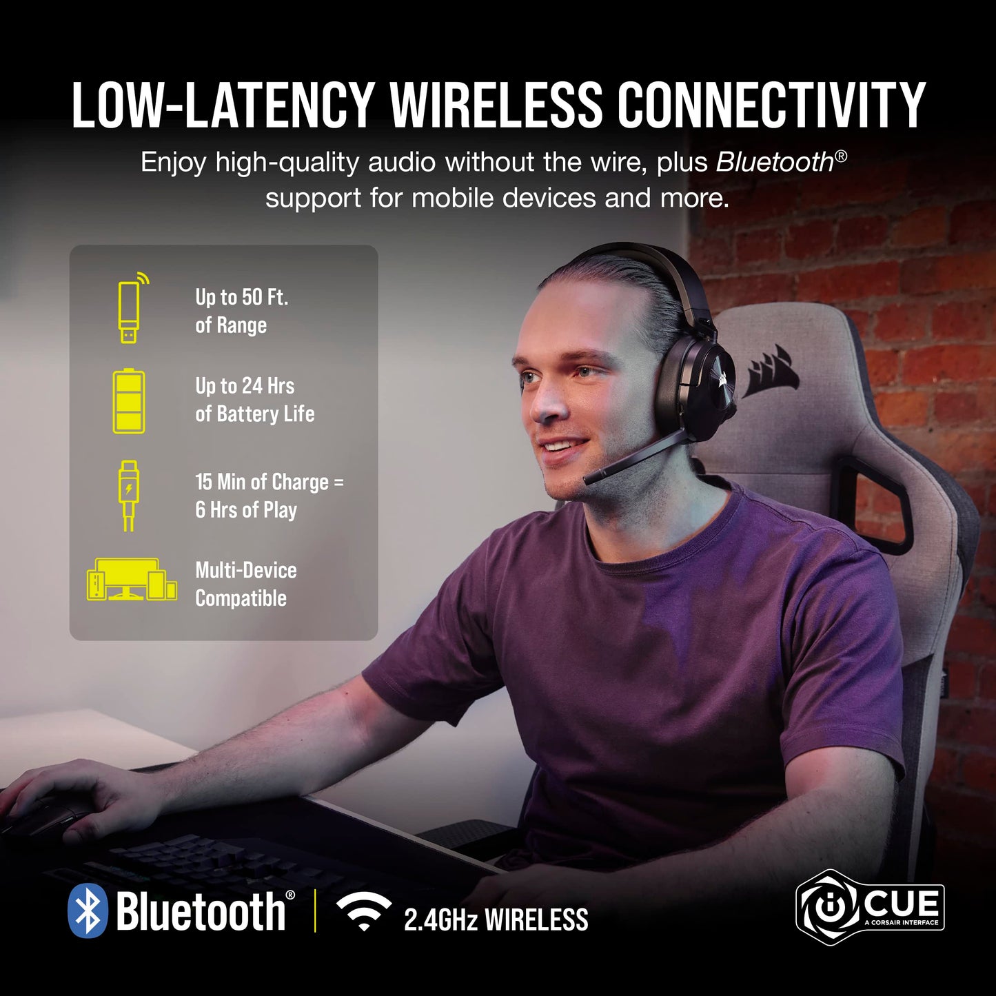 Corsair HS55 Wireless Multiplatform Lightweight Gaming Headset with Bluetooth - Dolby 7.1 Surround Sound - iCUE Compatible - PC, PS5, PS4, Nintendo Switch, Mobile - Black