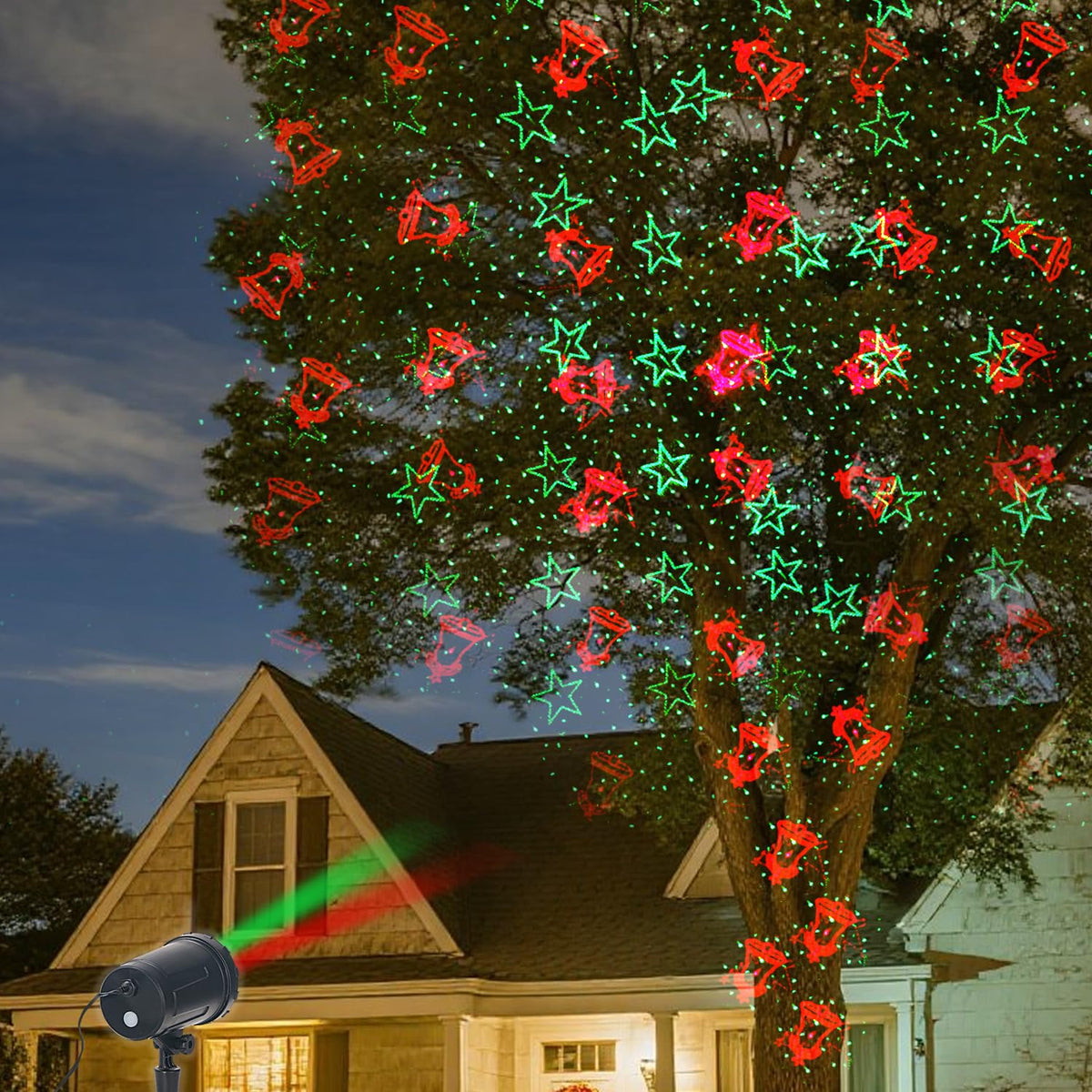 2-Pack Christmas Projector Lights Outdoor Laser Projection with Remote & Bonus Timer โ 8 Festive Red & Green Patterns, IP65 Waterproof Xmas Laser Light for Lawn, Garden, Yard & Patio Decorations