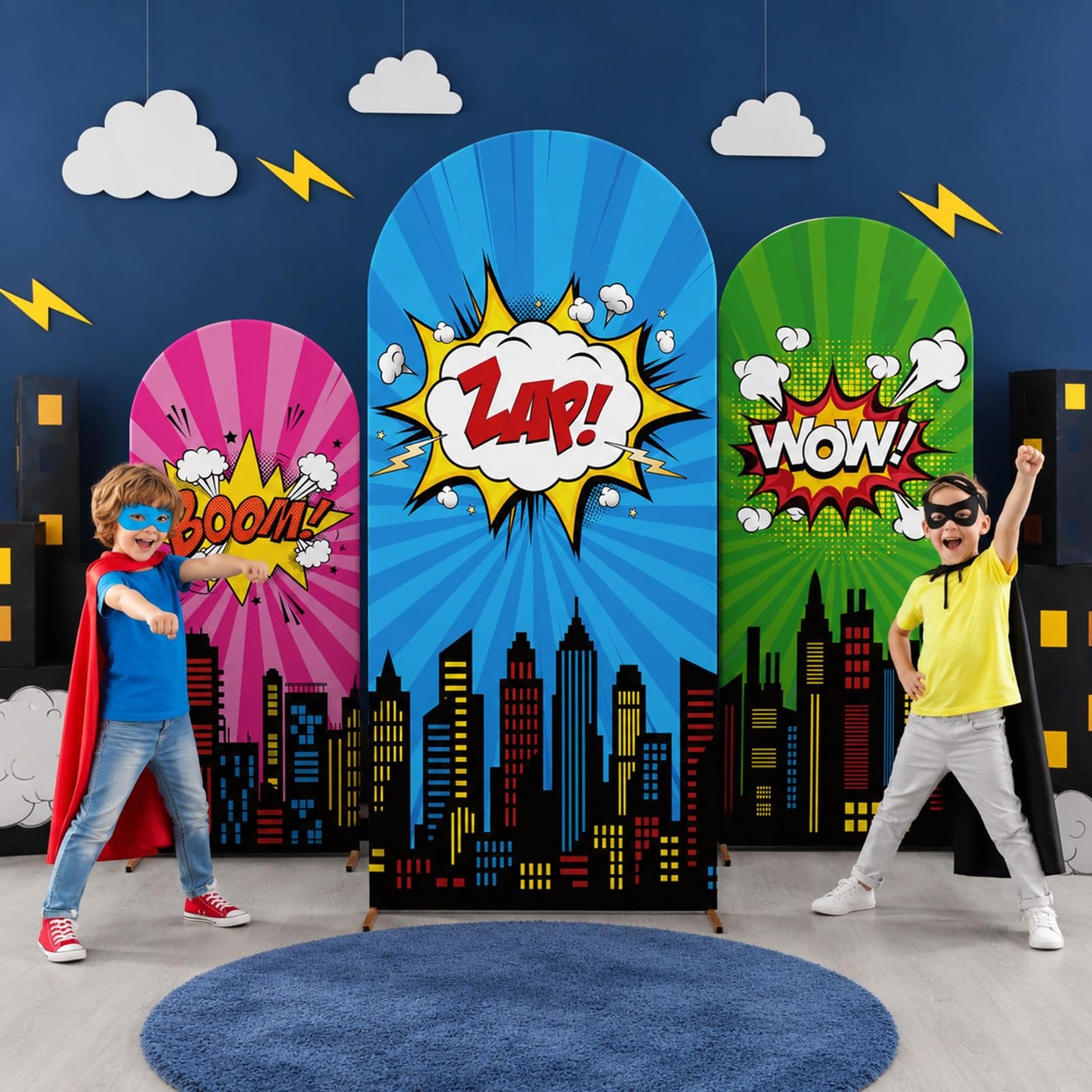 3 Pcs Hero Web Arch Backdrop Covers Spider Party Decorations Hero Theme Spandex Stretchy Arched Cover Spider Theme Photography Background for Cosplay Photo Props Wedding Birthday Baby Shower Decor