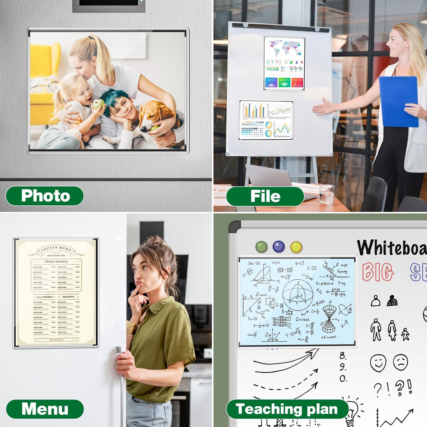 Meetory 12 Pcs 8.5'' x 11'' Rigid Magnetic Sign Holders, Clear Plastic Paper Holder with Magnet Borders for Fridge Suitable for Poster Letter Size, Perfect for Office, Home and Store Displays