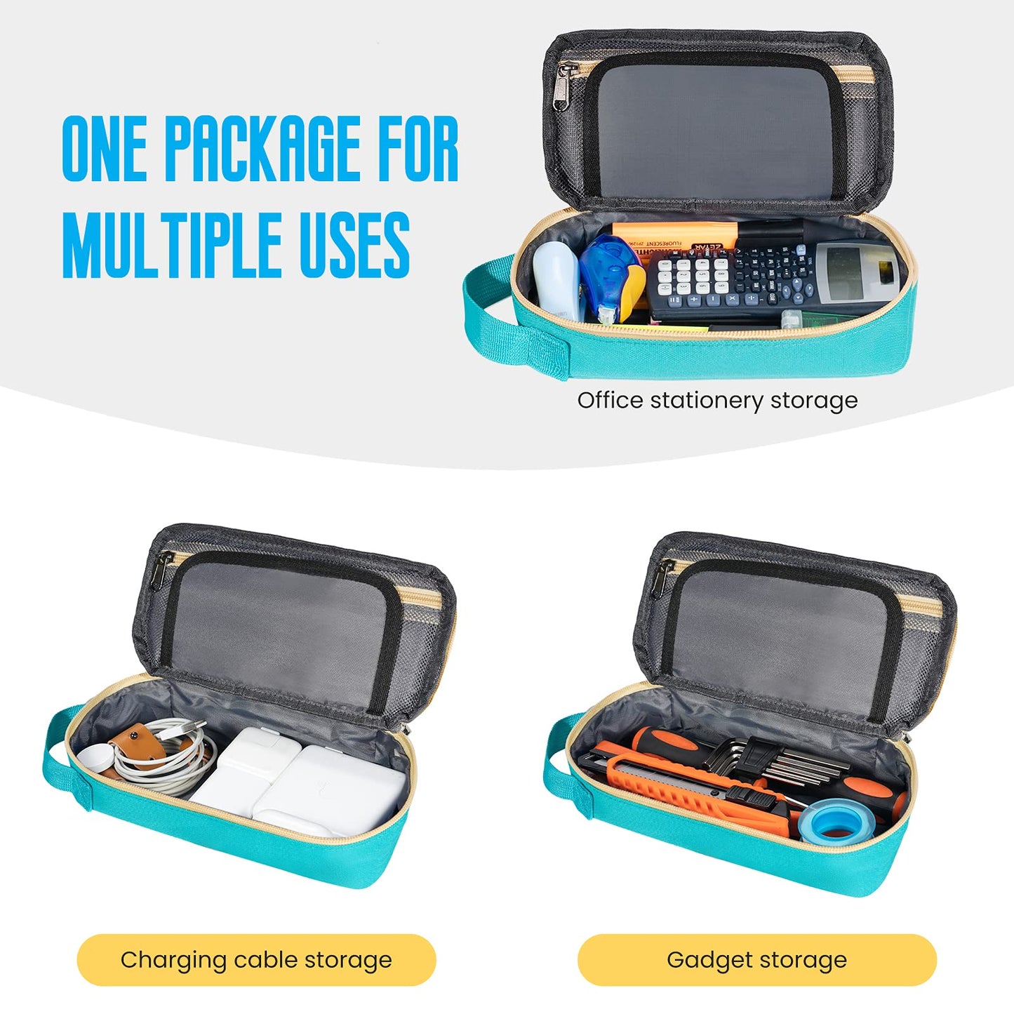 ECHSRT Large Pencil Case, Aesthetic Pen Pouch with Big Capacity, Minimalist Portable Stationery Bag with Handle for Office Organizer Teal Pencil Cases