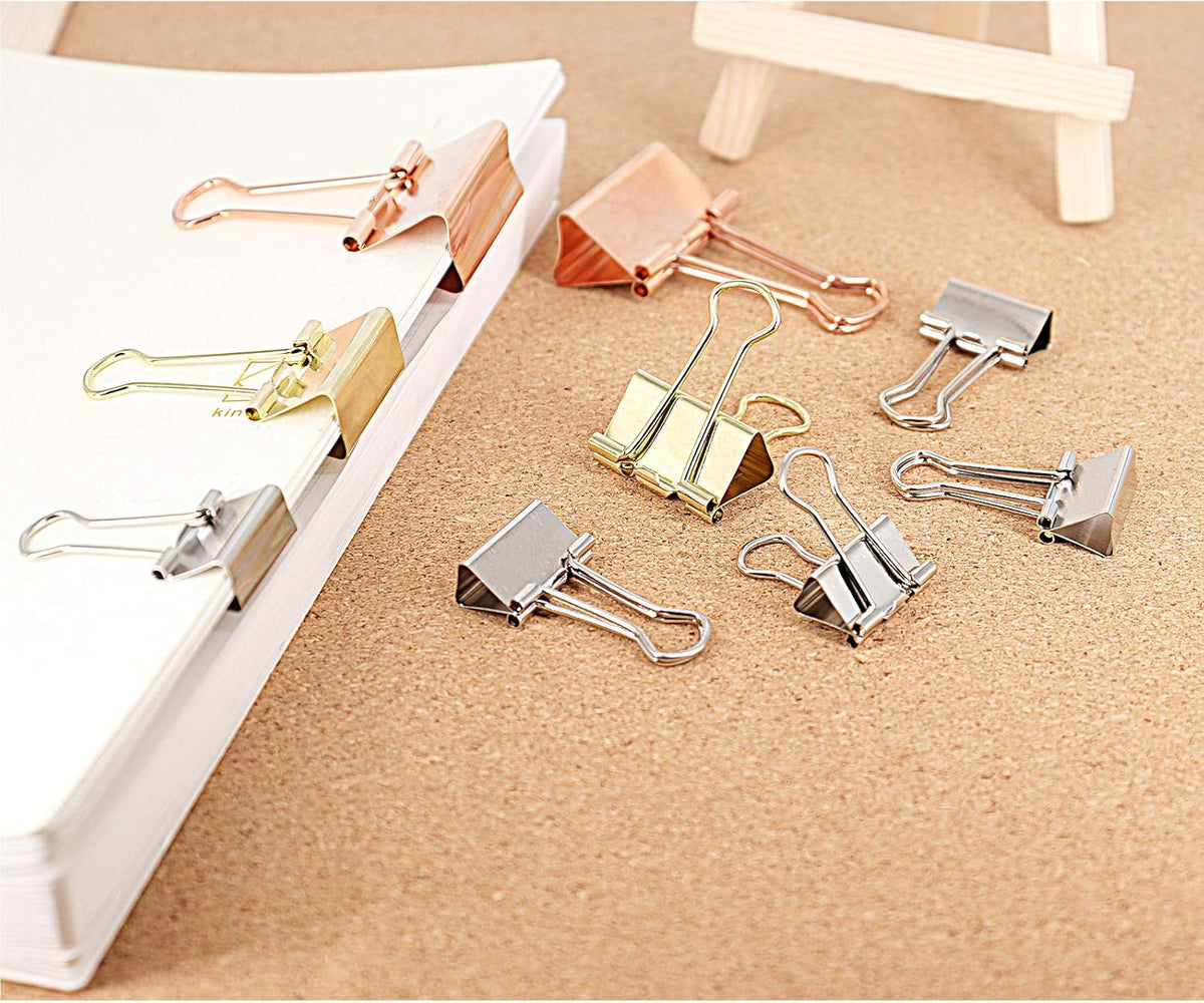 Office Binder Paper Clips Assorted Sizes Set (Small, Medium, Large) Multicolored (Rose Gold, Gold, Silver), 42 Pack