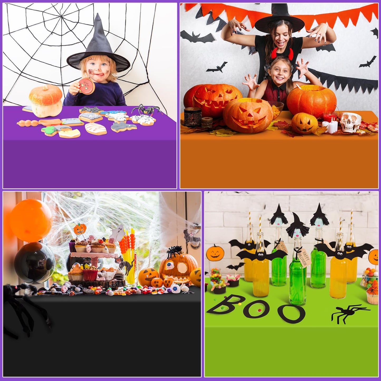 MASHAN 12Pcs Halloween Tablecloth Plastic Orange Black Purple Green Table Cloths Disposable Rectangle Table Covers for Halloween Theme Kids Birthday Witch Vampire Party Decorations, 54 x 108 Inch
