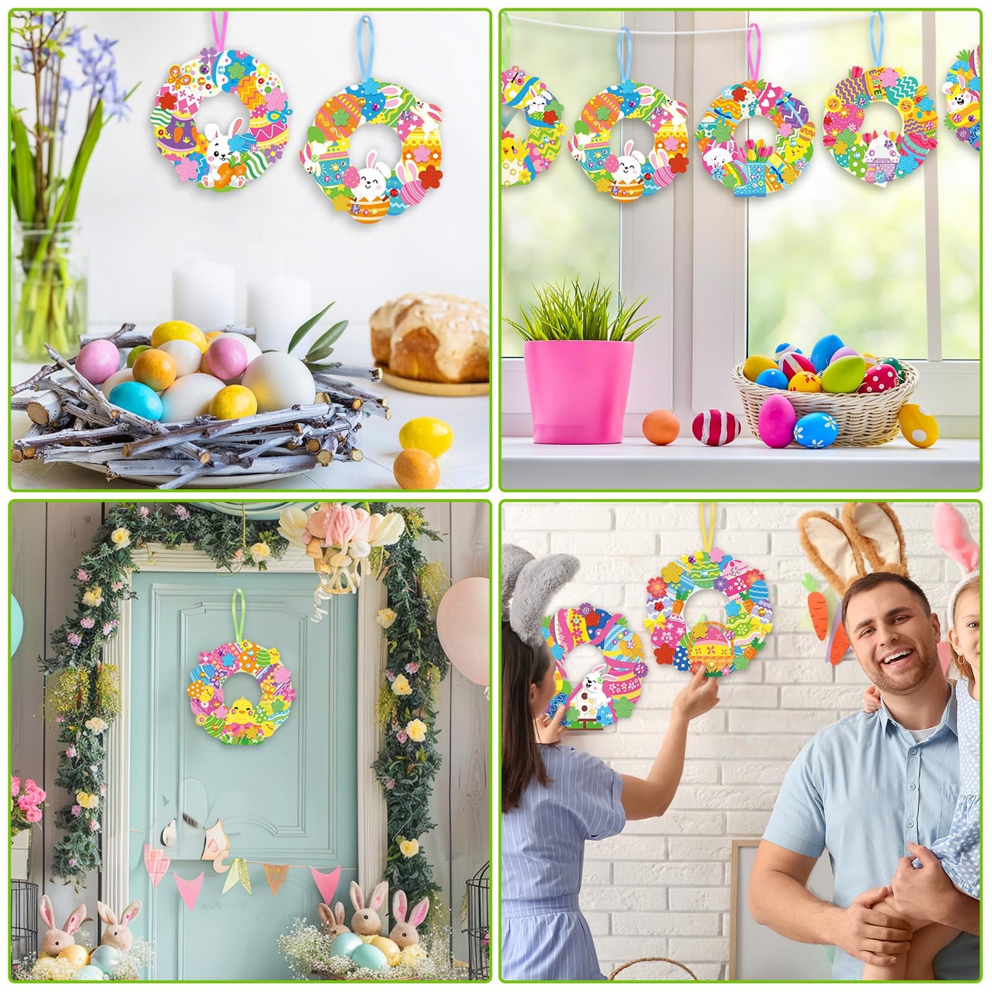 Hollowfly 48 Sets Easter Wreath Craft Kits DIY Wreath Hanging Ornaments Make Your Own Paper Craft with Stickers for Home Party Activities