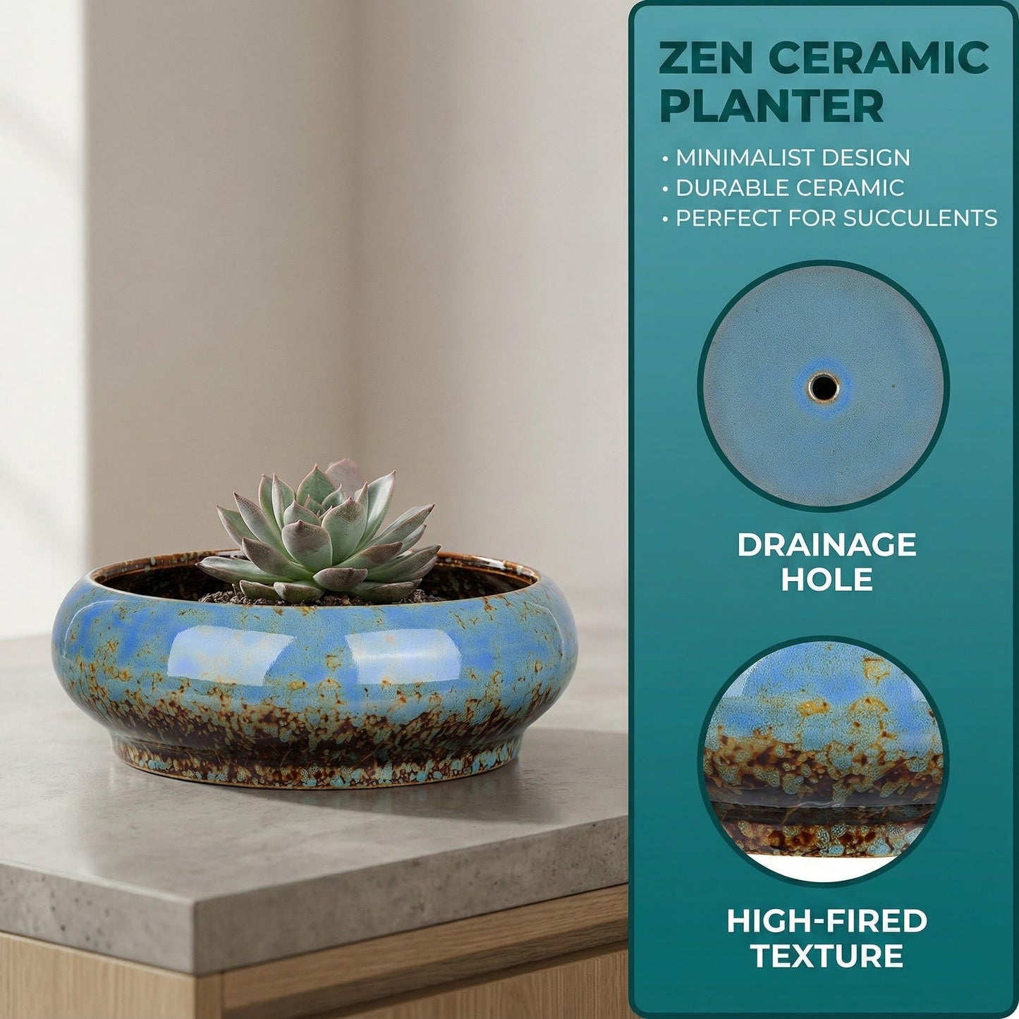 Homoyoyo Ceramic Lotus Bowl Planter Porcelain Cactus Planters for Lotus Seeds Succulents Bonsai Water Lily Arrangement Bonsai Succulents Cactus Without Hole Blue