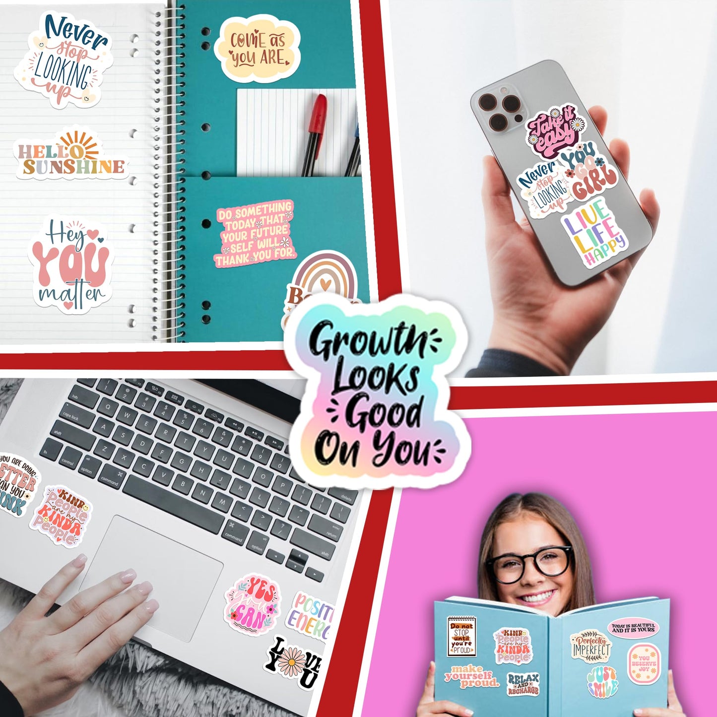 300PCS Motivational & Affirmation Stickers by Puraesla – Holographic Pack for Vision Board, Inspirational Decals for Water Bottles, Laptops, Planners, Journals, Scrapbooks & Teachers