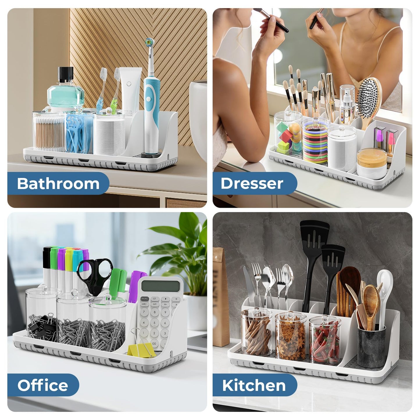 PARKMANI Bathroom Counter Organizers and Storage, Toothbrush Holders for Bathrooms with 3 PCS Qtip Holder, Kids Electric Toothbrush and Toothpaste Holder for Bathroom Vanity Sink Organizer (White)