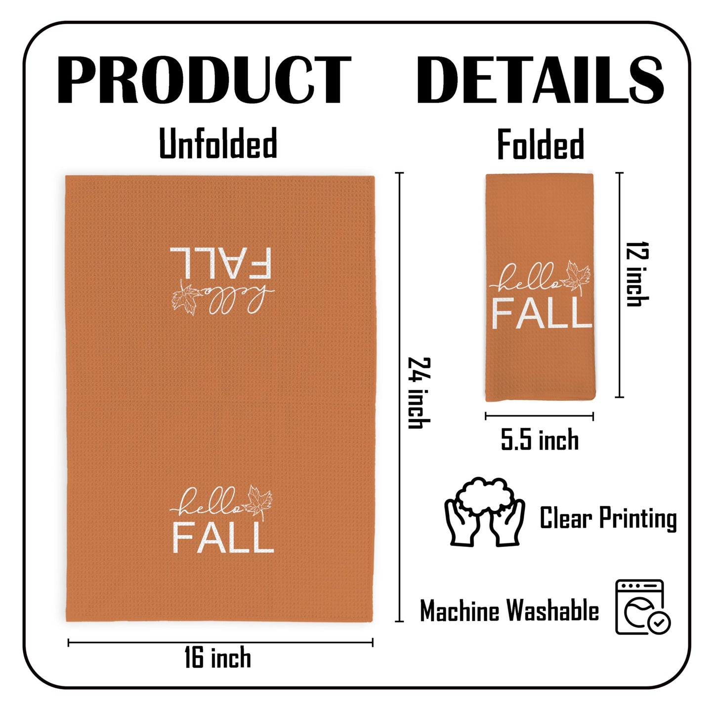 Yorhifa Hello Fall Pumpkin Kitchen Towels Set of 4, Autumn Harvest Maple Leaves Towels for Bathroom Decor, 16x24inch
