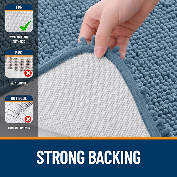 OLANLY Toilet Rugs U-Shaped 24x24, Extra Soft Absorbent Chenille Contour Bathroom Rugs for Toilet, Dry Quickly, Machine Washable, Non-Slip Bath Mat, Airy Blue