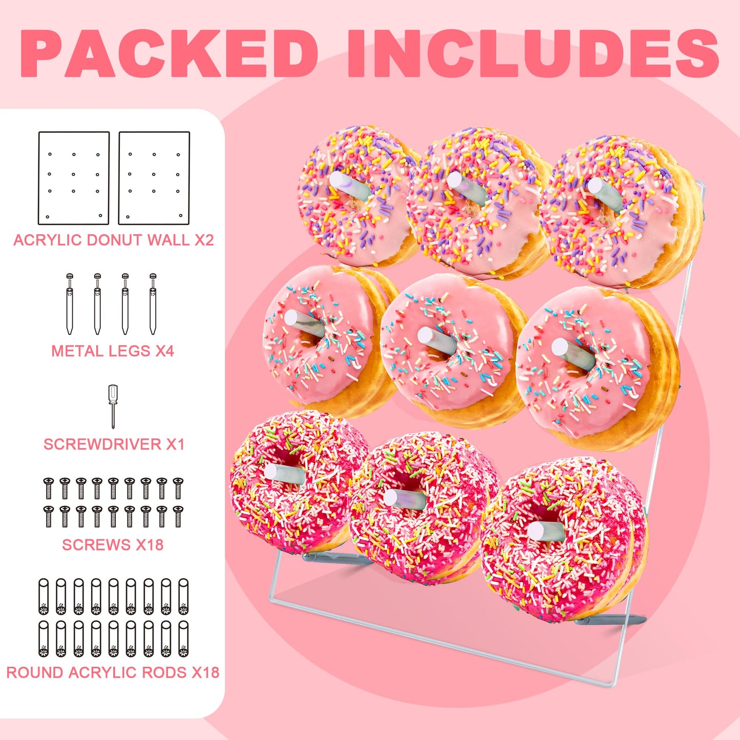 RLHDIS Donut Stand, 2 Pack Acrylic Donut Wall Display Stand, Clear Bagels Holder for Party, Wedding Birthday Events Baby Shower (2 Pack)