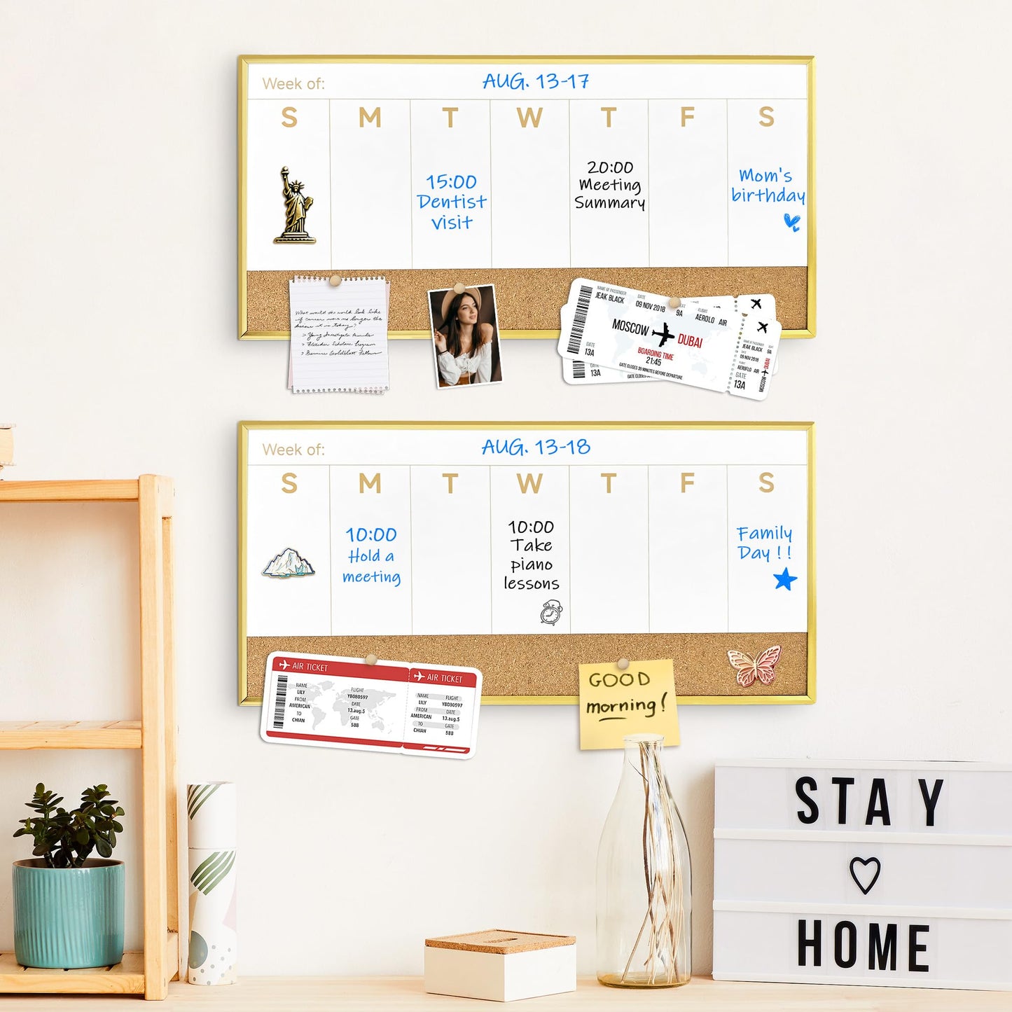 Umtiti Magnetic Weekly Dry Erase White Board and Cork Board, Aluminum Frame Mini Whiteboard,Magnetic Surface Whiteboard for Home Office and Wall Decor(ZHZL-2040JL)