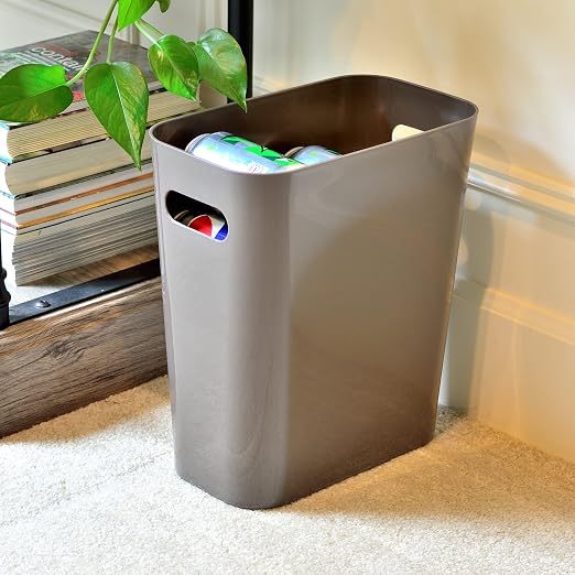 Youngever 2 Pack 3 Gallon Slim Trash Can, Plastic Garbage Container Bin, Trash Bin with Handles for Home Office, Living Room, Study Room, Kitchen, Bathroom (Brown)